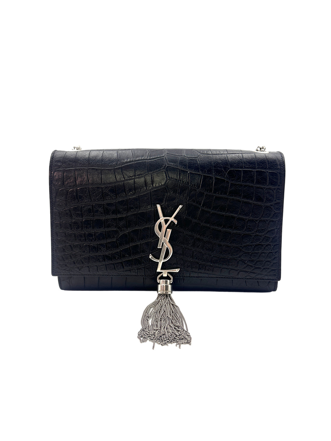 Saint Laurent Calfskin Crocodile Embossed Leather Medium Kate  Tassel Chain Shoulder Bag G009