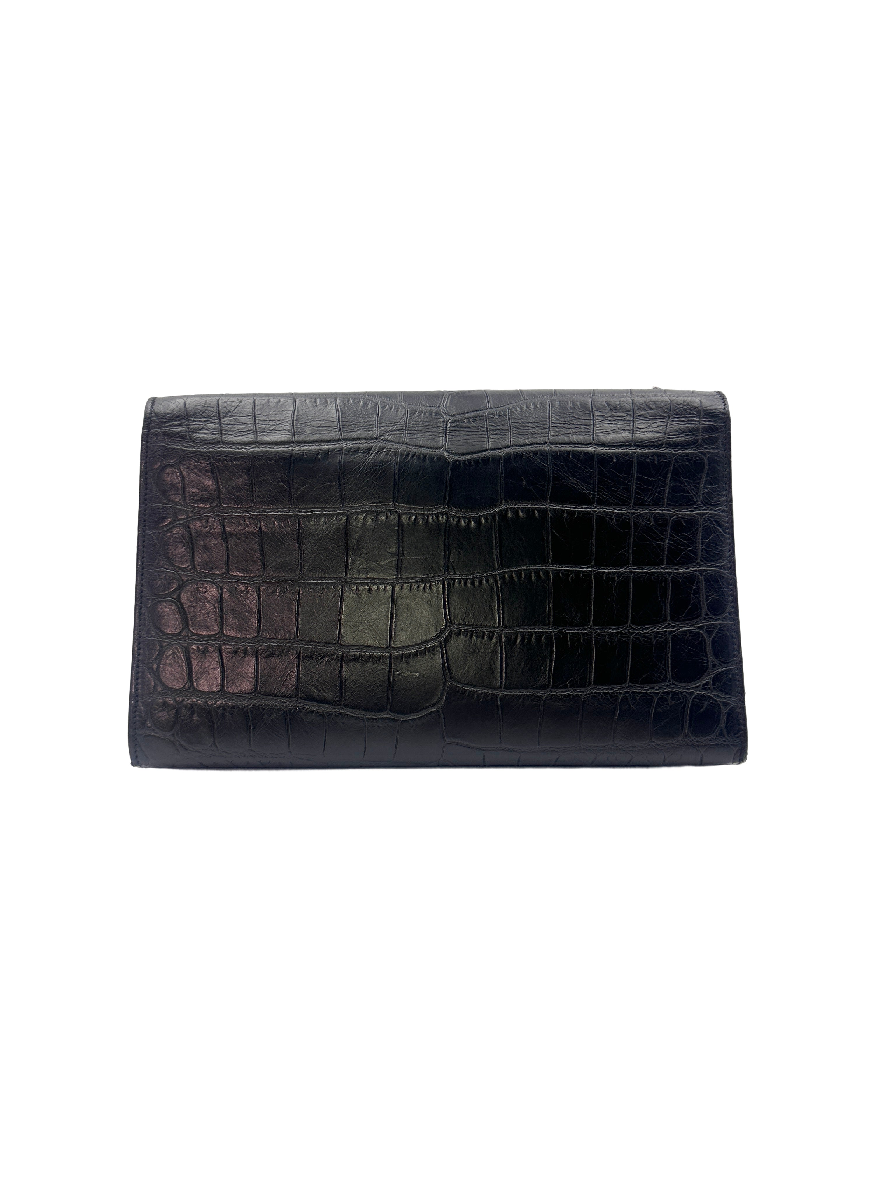 Saint Laurent Calfskin Crocodile Embossed Leather Medium Kate  Tassel Chain Shoulder Bag G009