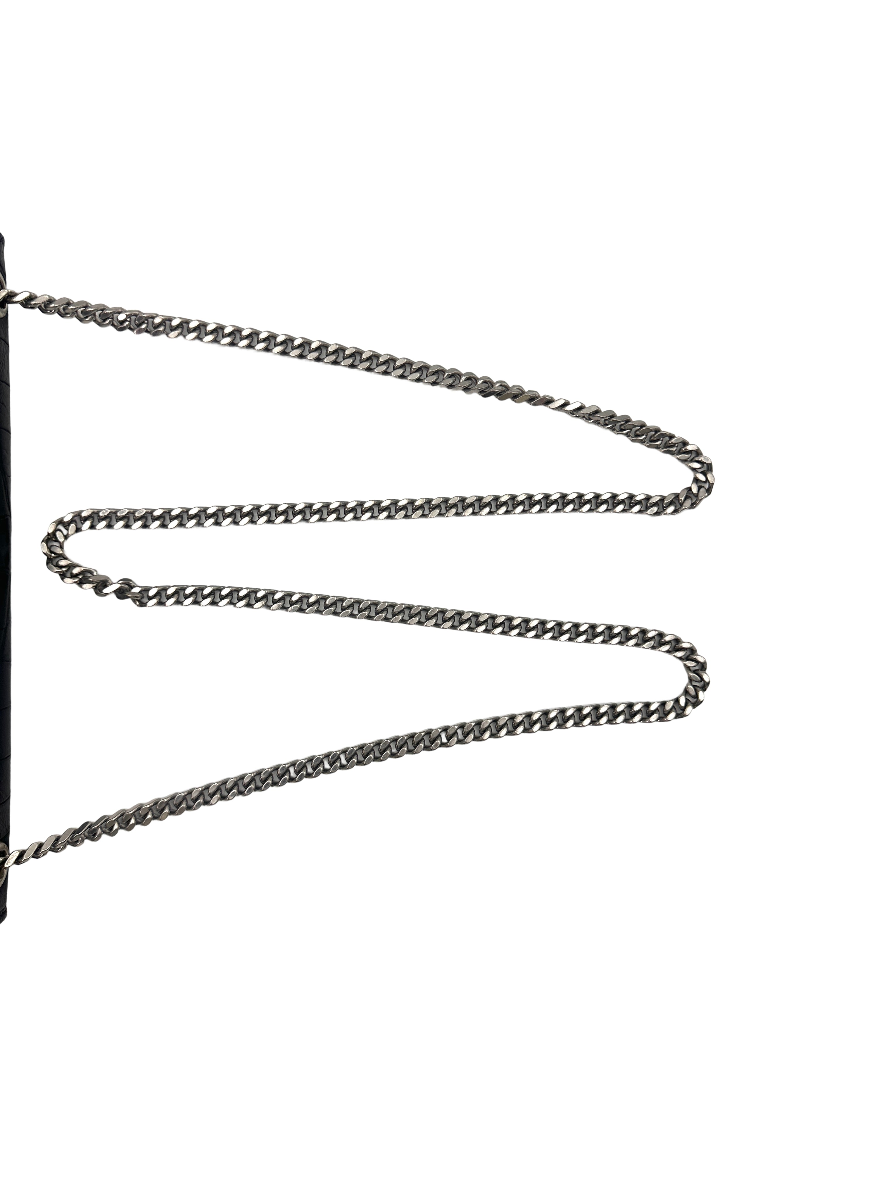 Saint Laurent Calfskin Crocodile Embossed Leather Medium Kate  Tassel Chain Shoulder Bag G009