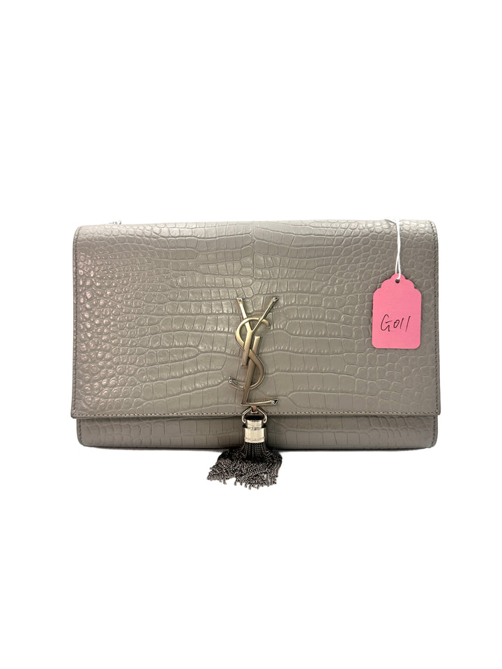 Saint Laurent Cro Embossed Leather Medium Kate  Tassel Chain Shoulder Bag G011