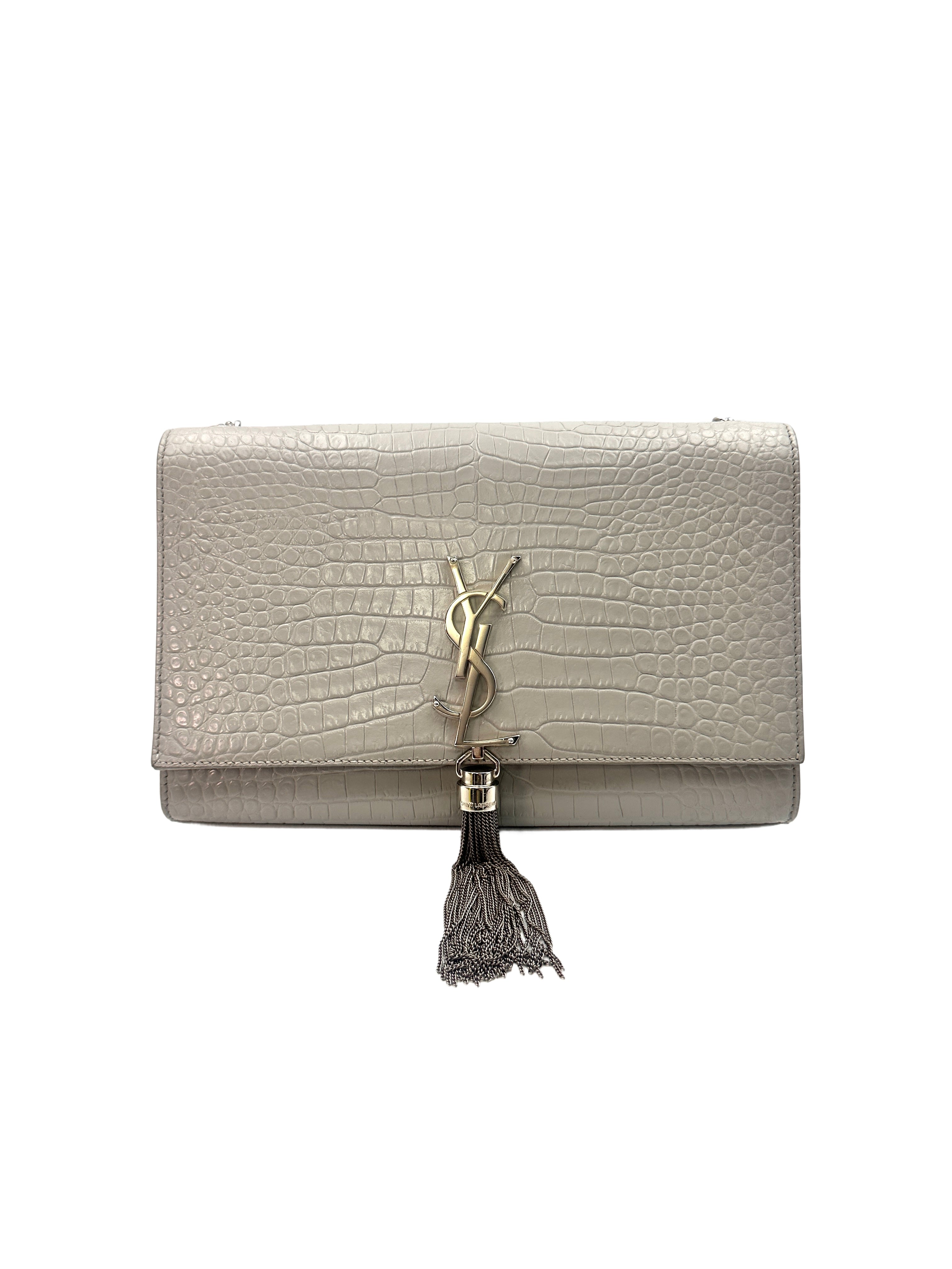 Saint Laurent Cro Embossed Leather Medium Kate  Tassel Chain Shoulder Bag G011