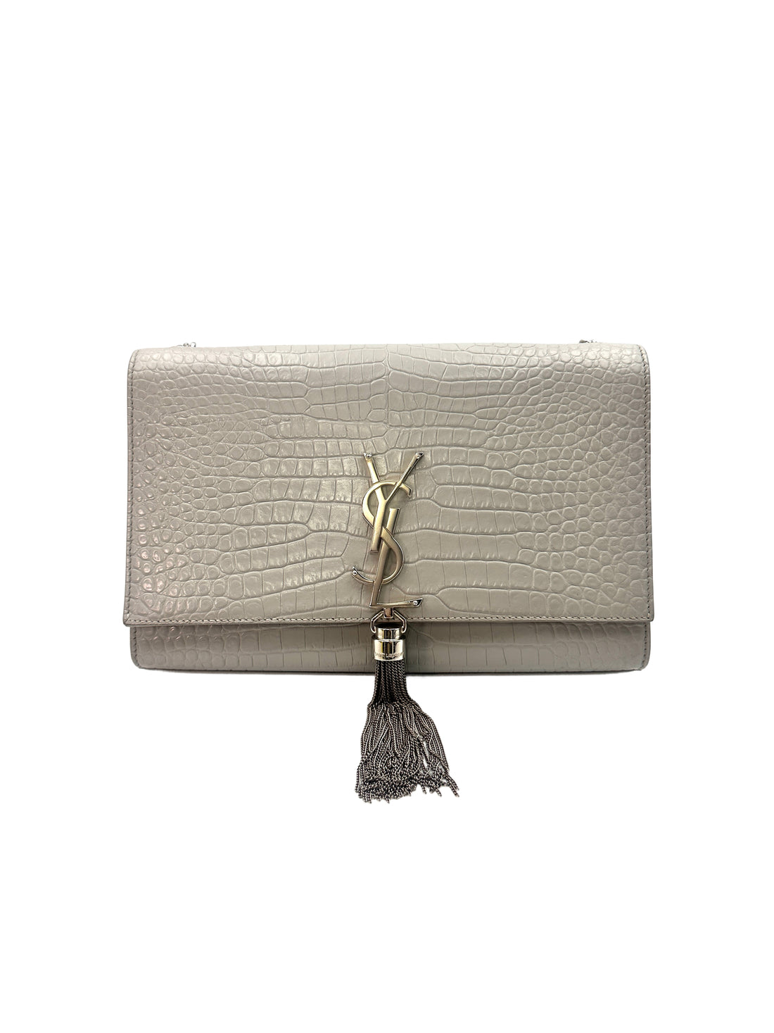 Saint Laurent Cro Embossed Leather Medium Kate  Tassel Chain Shoulder Bag G011