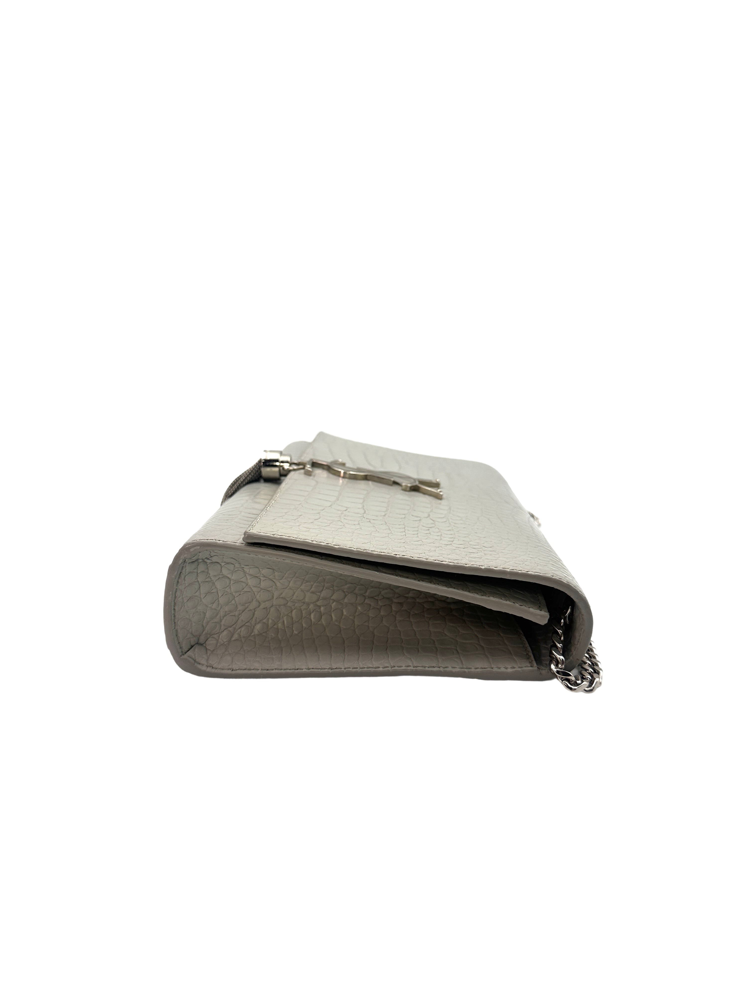 Saint Laurent Cro Embossed Leather Medium Kate  Tassel Chain Shoulder Bag G011