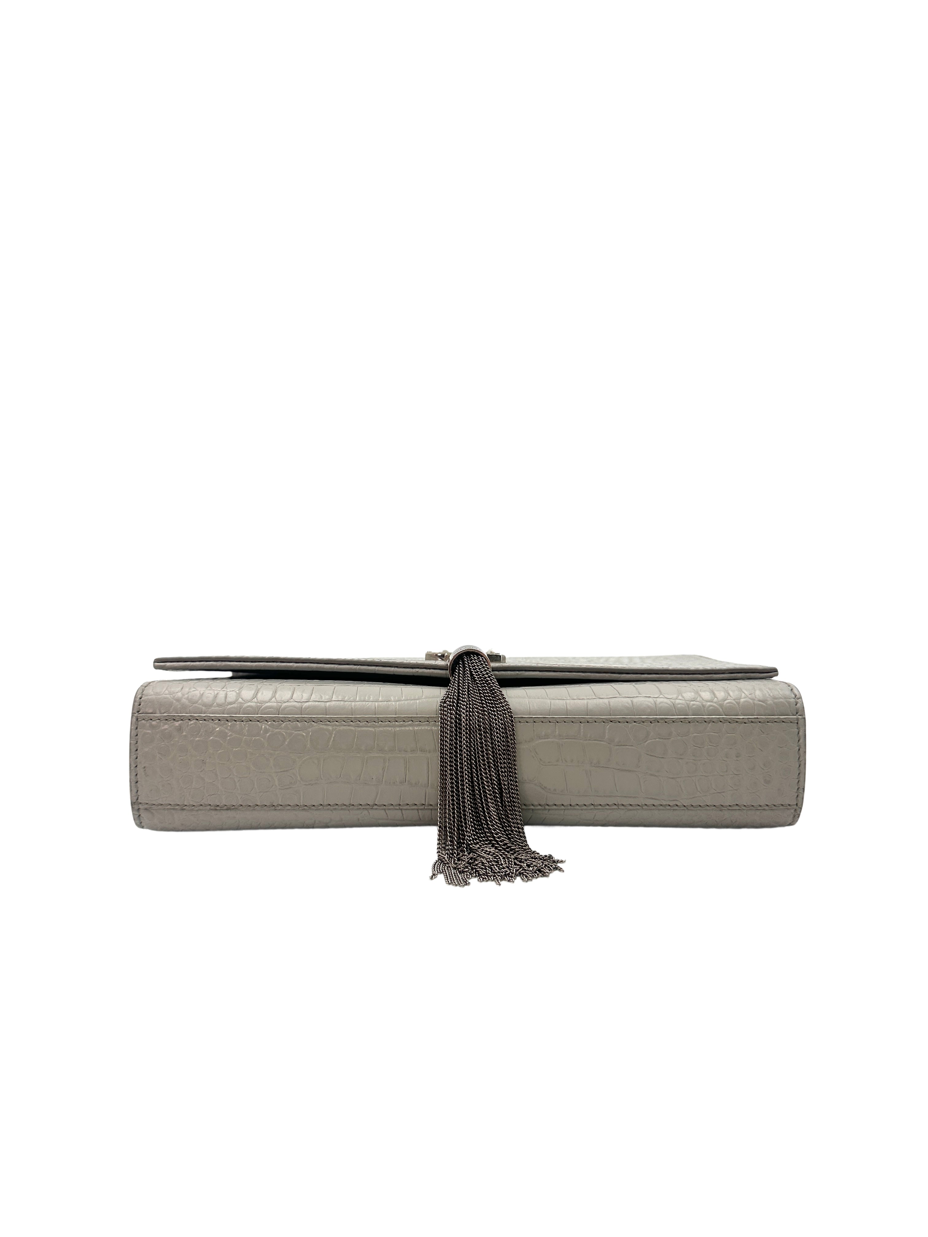 Saint Laurent Cro Embossed Leather Medium Kate  Tassel Chain Shoulder Bag G011