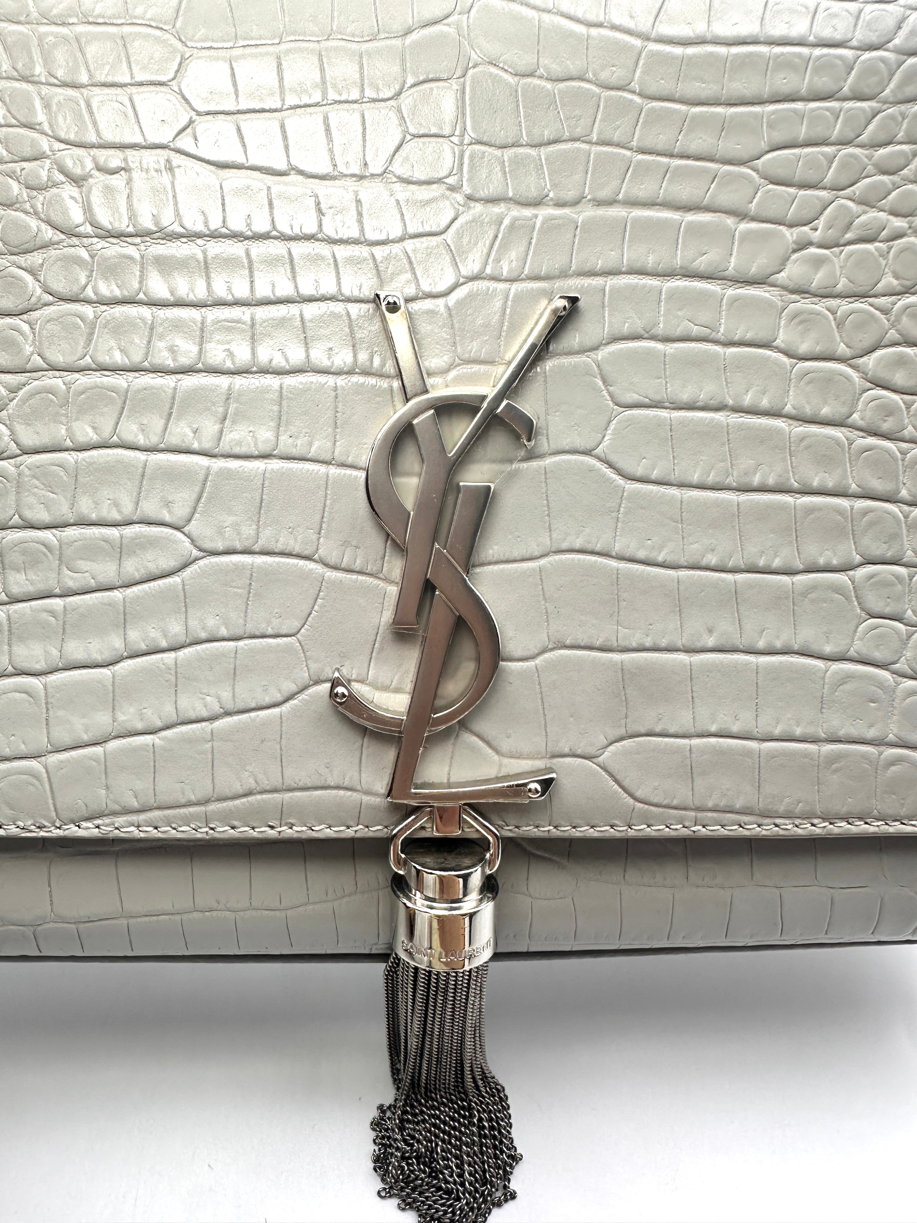 Saint Laurent Cro Embossed Leather Medium Kate  Tassel Chain Shoulder Bag G011