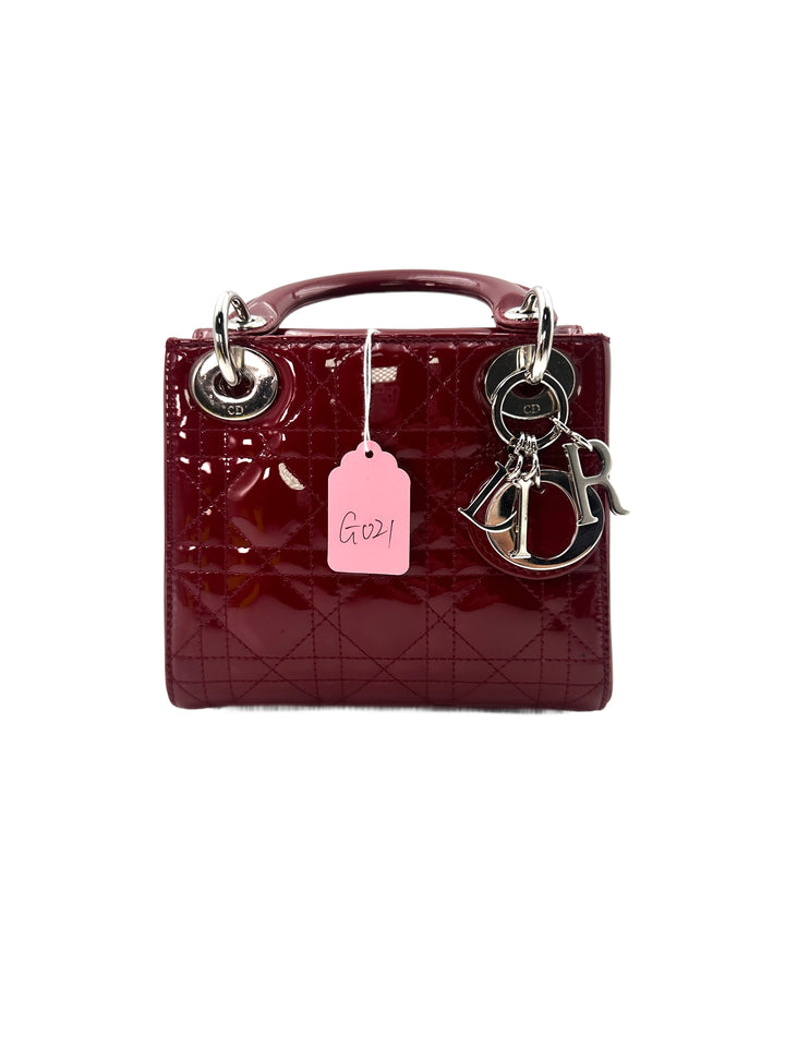Christian Dior Patent Cannage Cherry Red Mini Lady Dior Bag G021