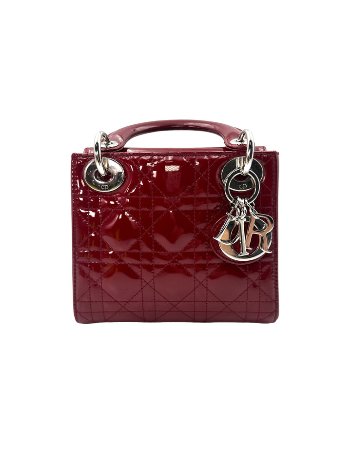 Christian Dior Patent Cannage Cherry Red Mini Lady Dior Bag G021