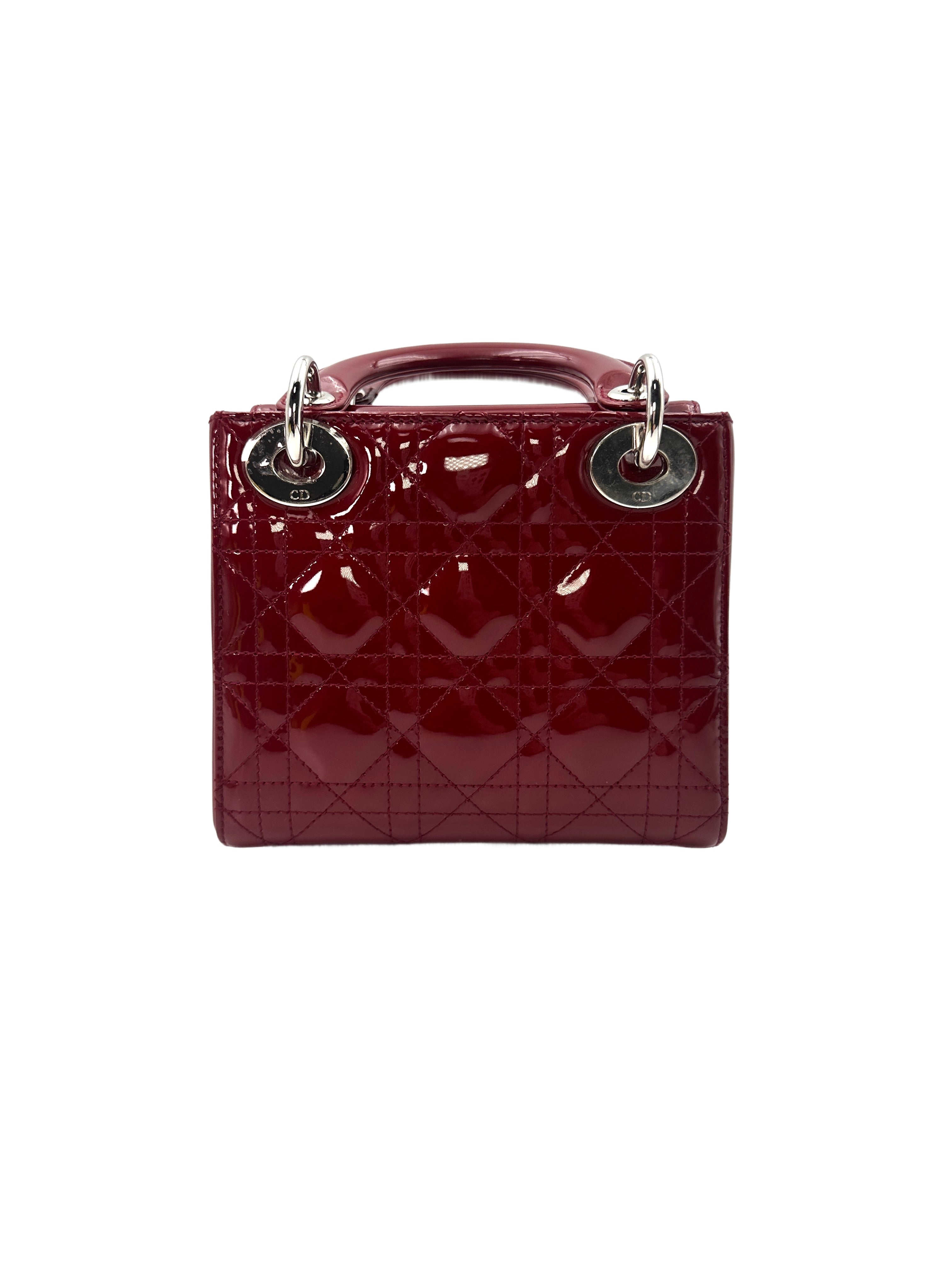 Christian Dior Patent Cannage Cherry Red Mini Lady Dior Bag G021