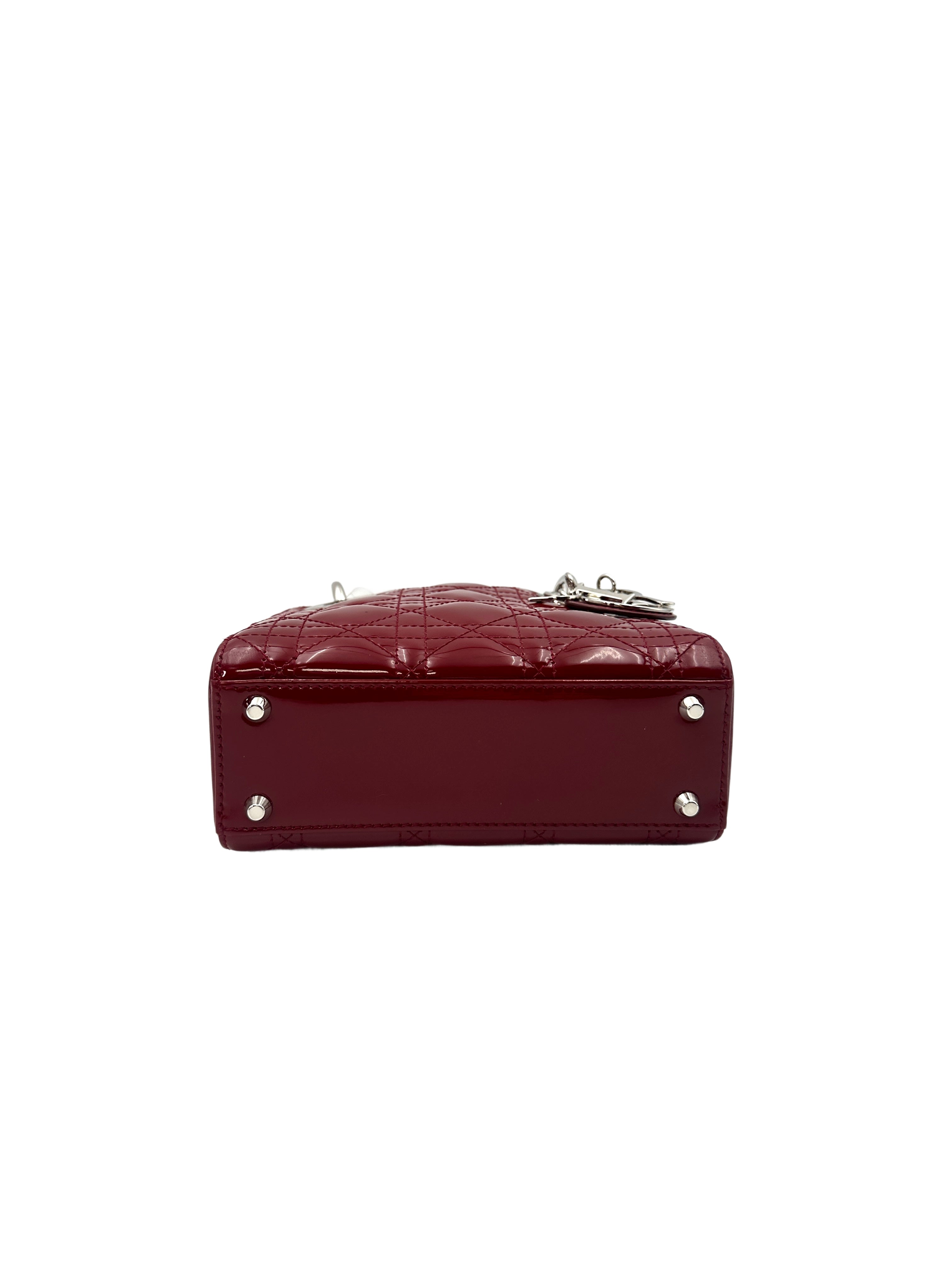 Christian Dior Patent Cannage Cherry Red Mini Lady Dior Bag G021