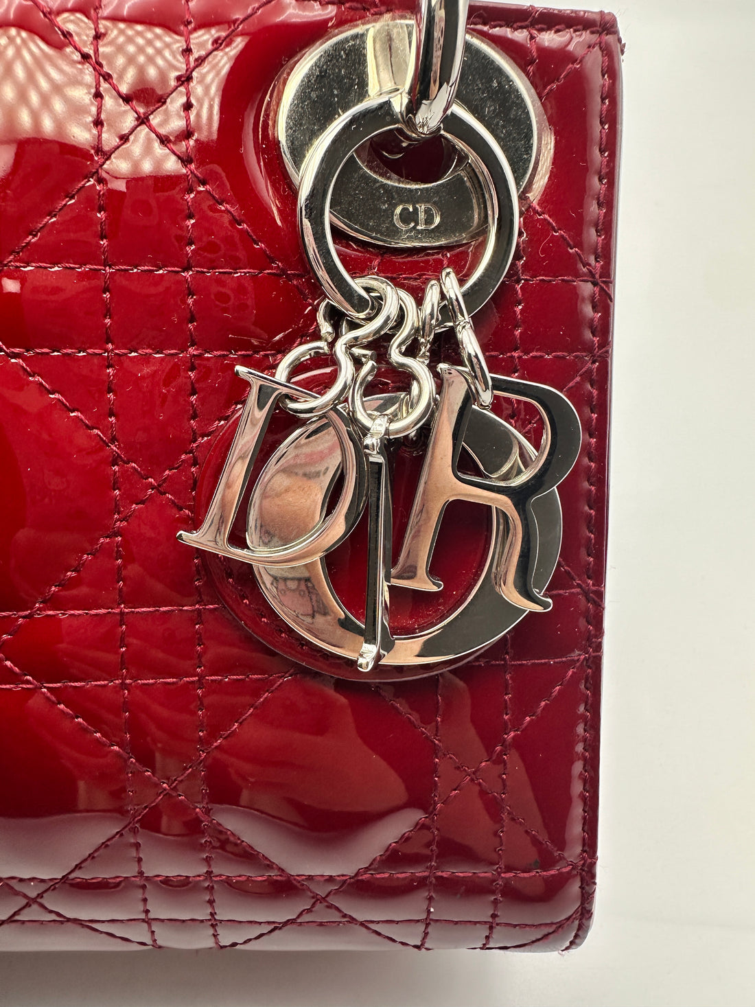 Christian Dior Patent Cannage Cherry Red Mini Lady Dior Bag G021