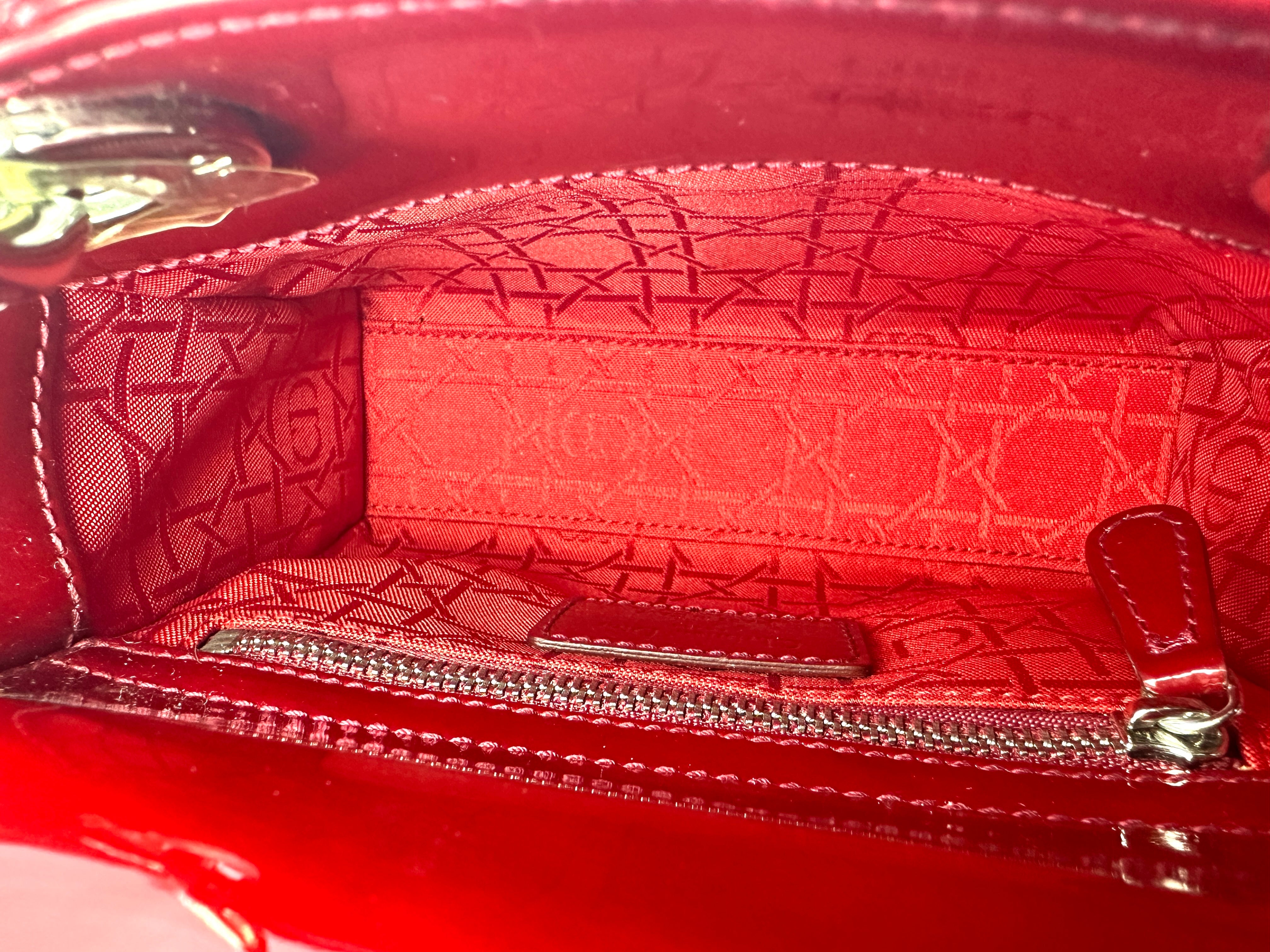 Christian Dior Patent Cannage Cherry Red Mini Lady Dior Bag G021
