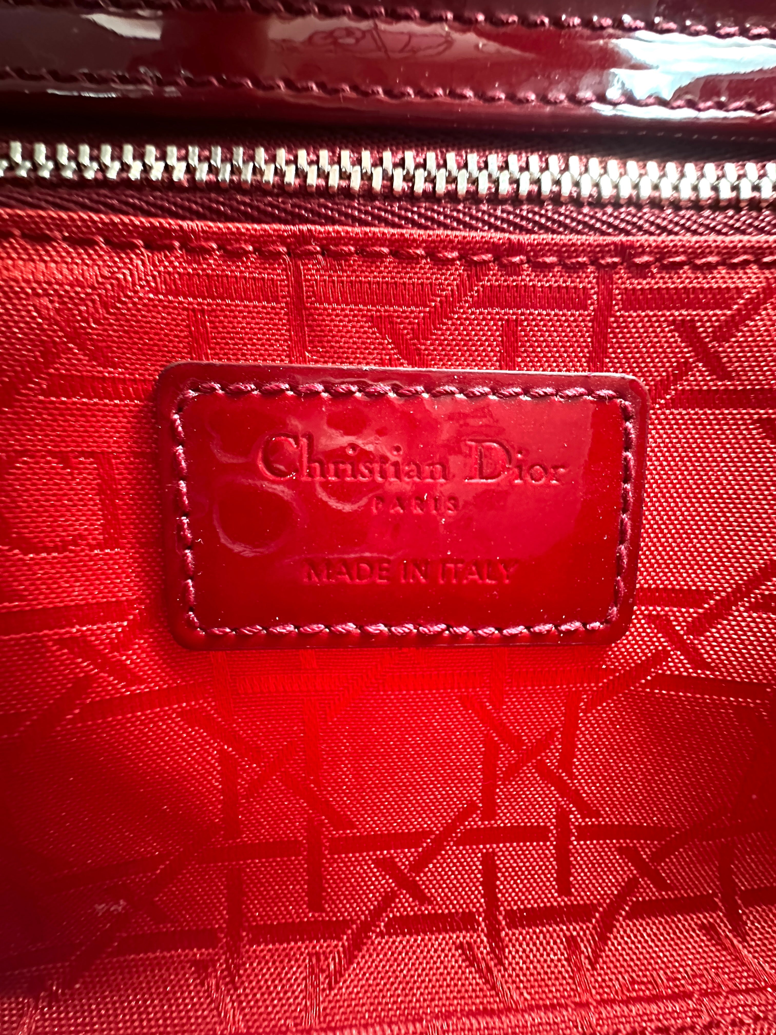 Christian Dior Patent Cannage Cherry Red Mini Lady Dior Bag G021