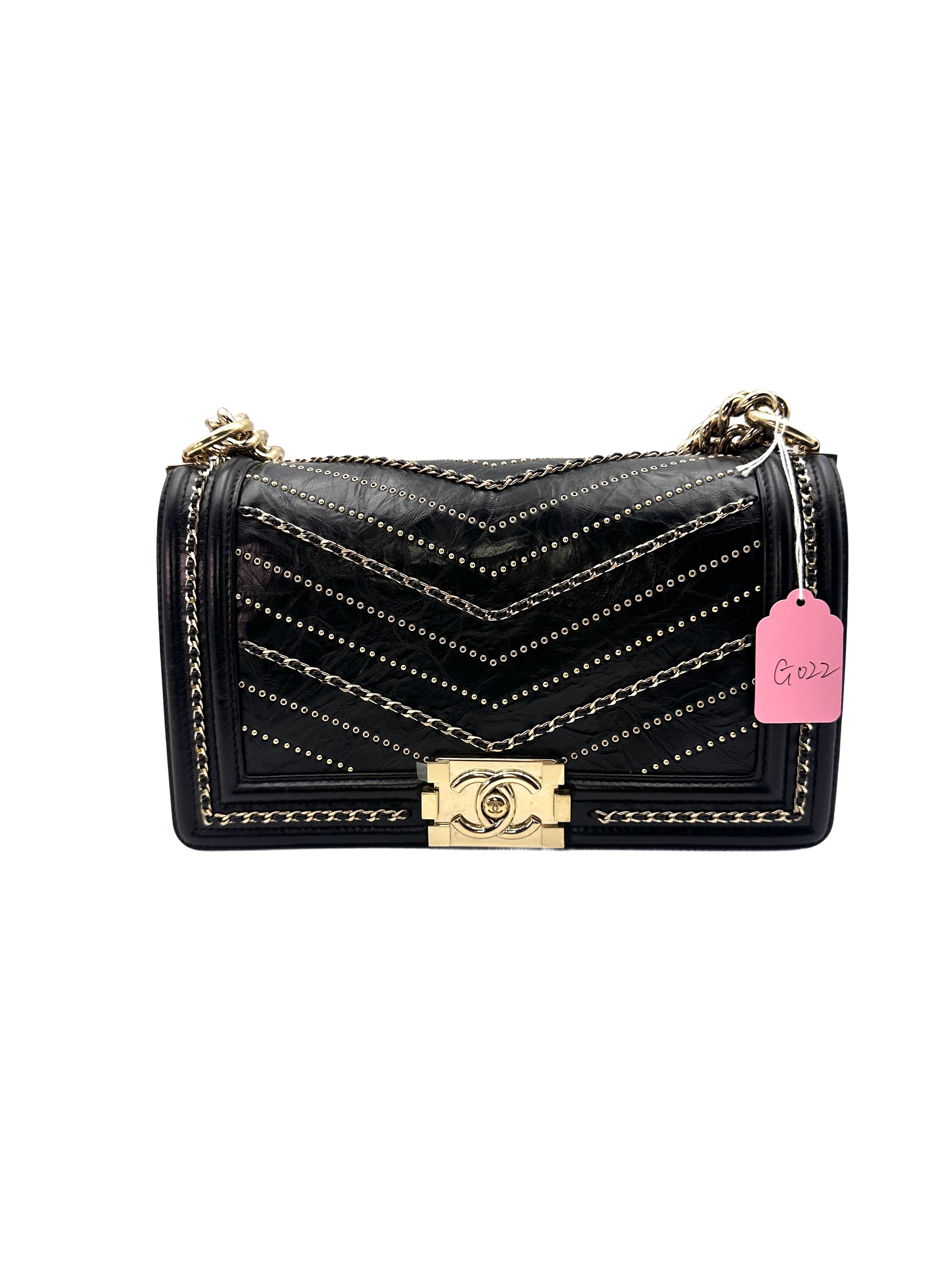 Chanel Medium Boy Chevron Sequin Black Bag(26***72) G022