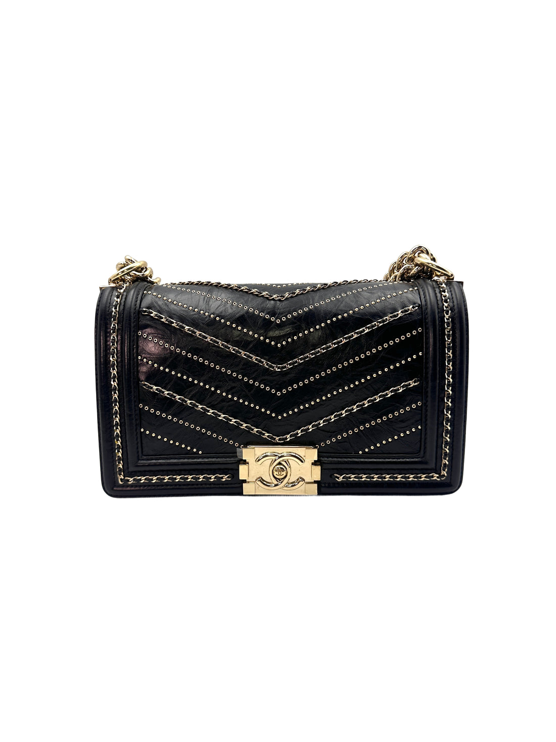Chanel Medium Boy Chevron Sequin Black Bag(26***72) G022
