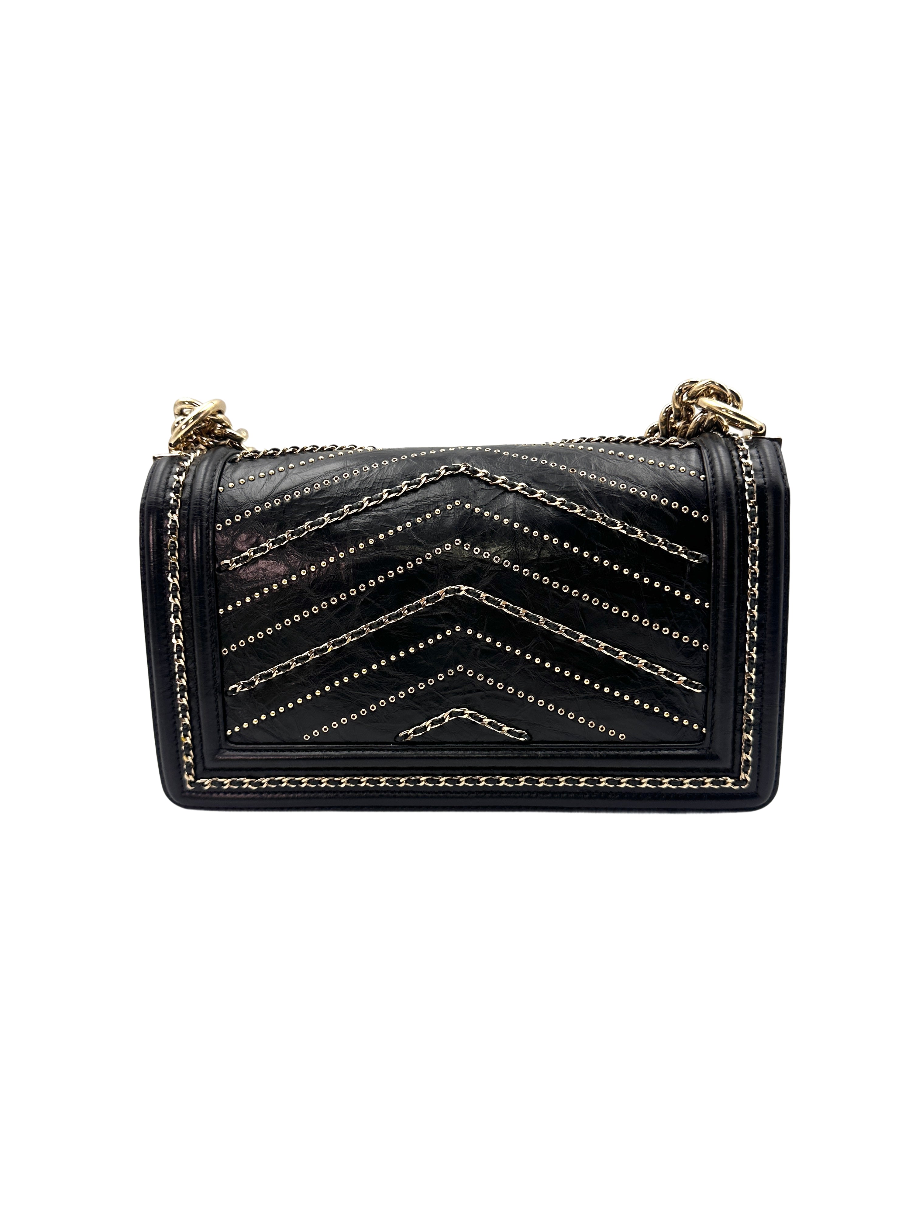 Chanel Medium Boy Chevron Sequin Black Bag(26***72) G022