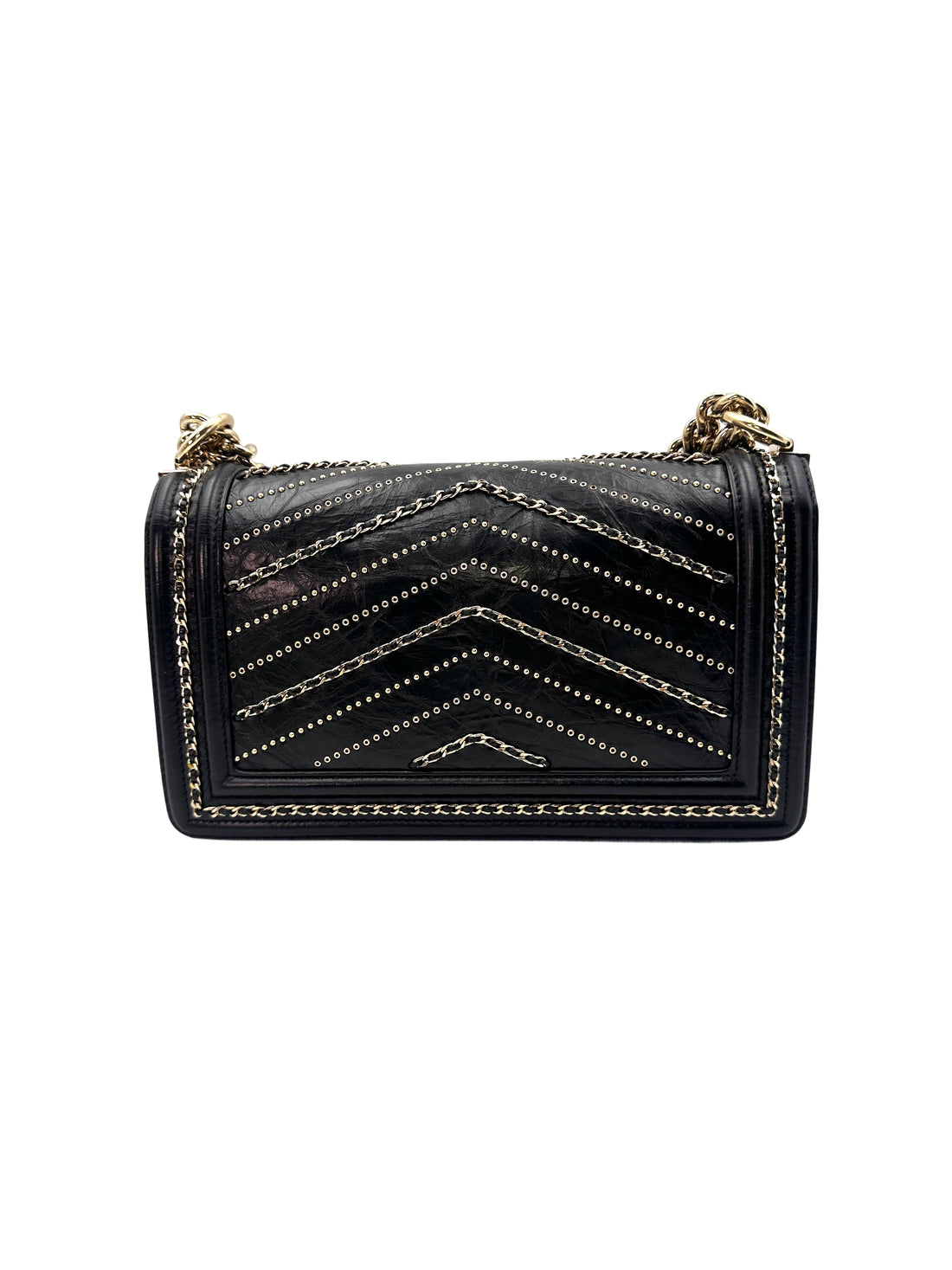 Chanel Medium Boy Chevron Sequin Black Bag(26***72) G022