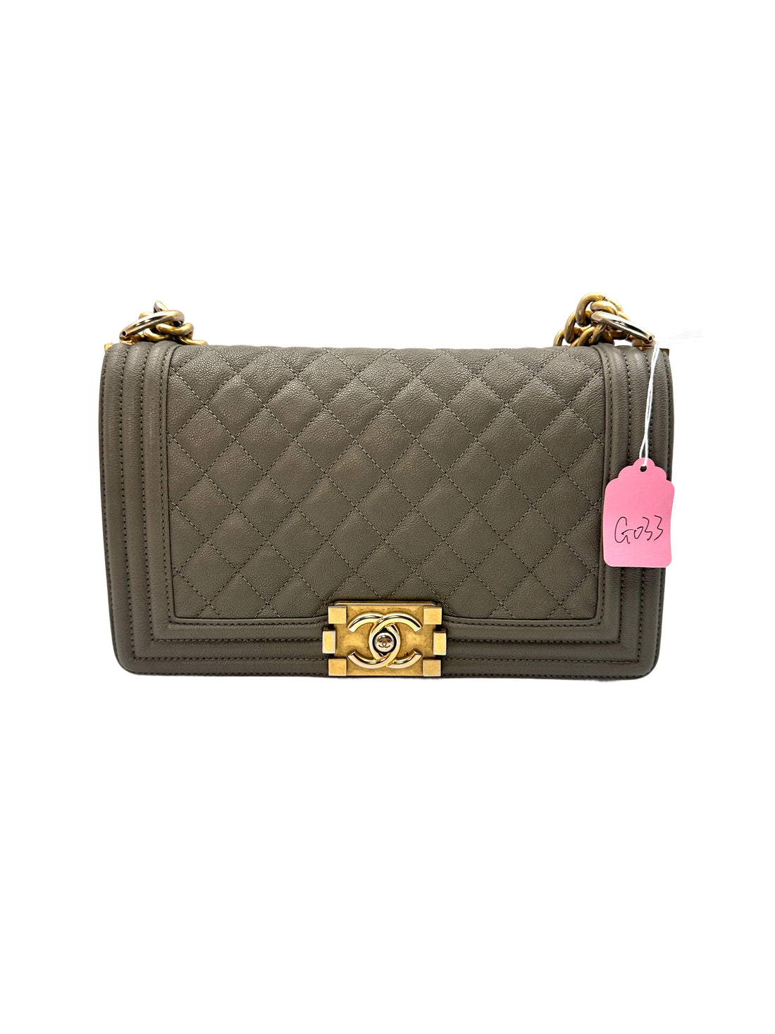Chanel Boy Bag in Taupe/Grey Color with Aged Gold Hardware(26***59) G033