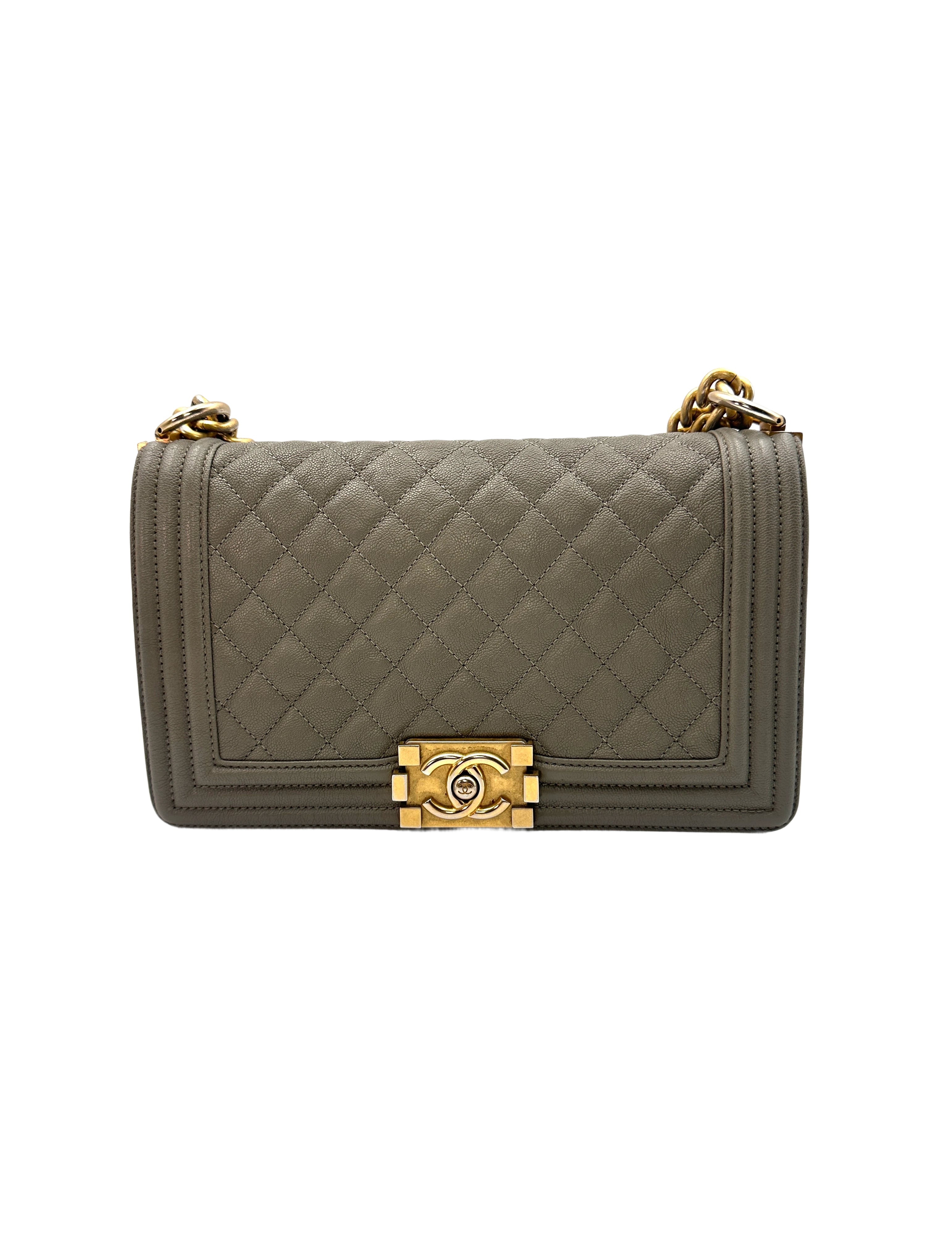Chanel Boy Bag in Taupe/Grey Color with Aged Gold Hardware(26***59) G033