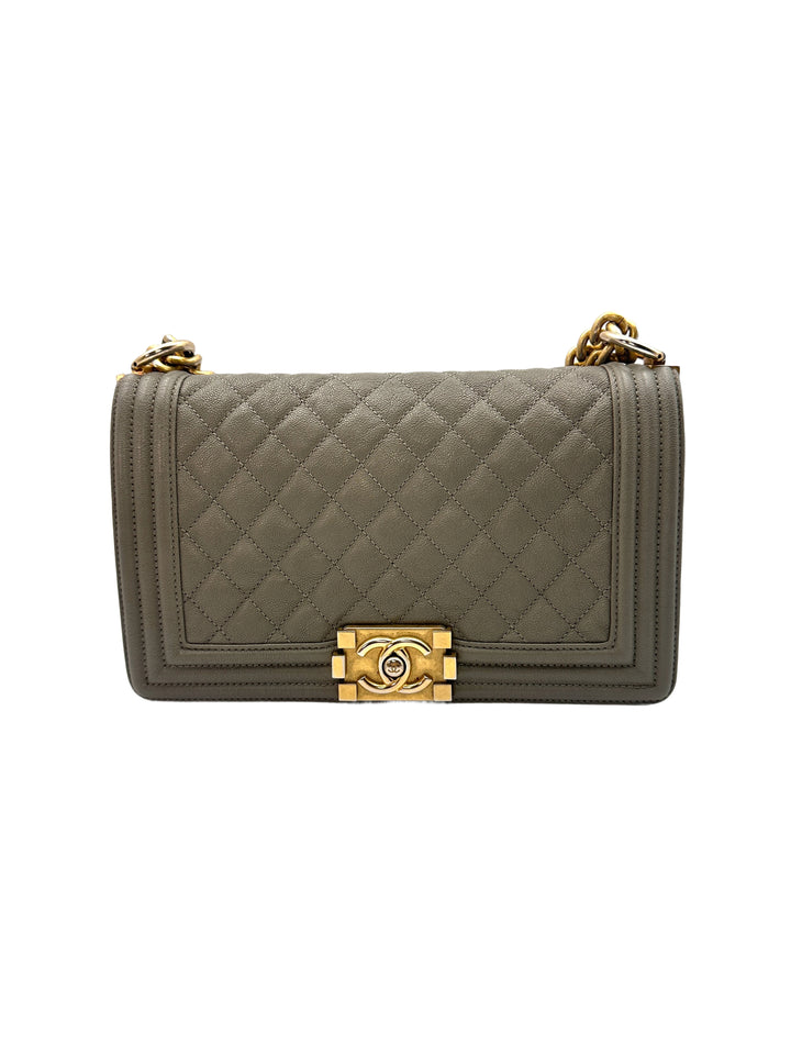 Chanel Boy Bag in Taupe/Grey Color with Aged Gold Hardware(26***59) G033