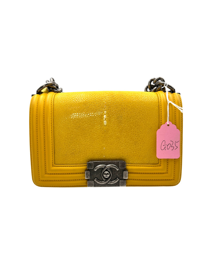 Chanel Small Yellow Galuchat Stingray Boy Crossbody Bag(18***49)  G035