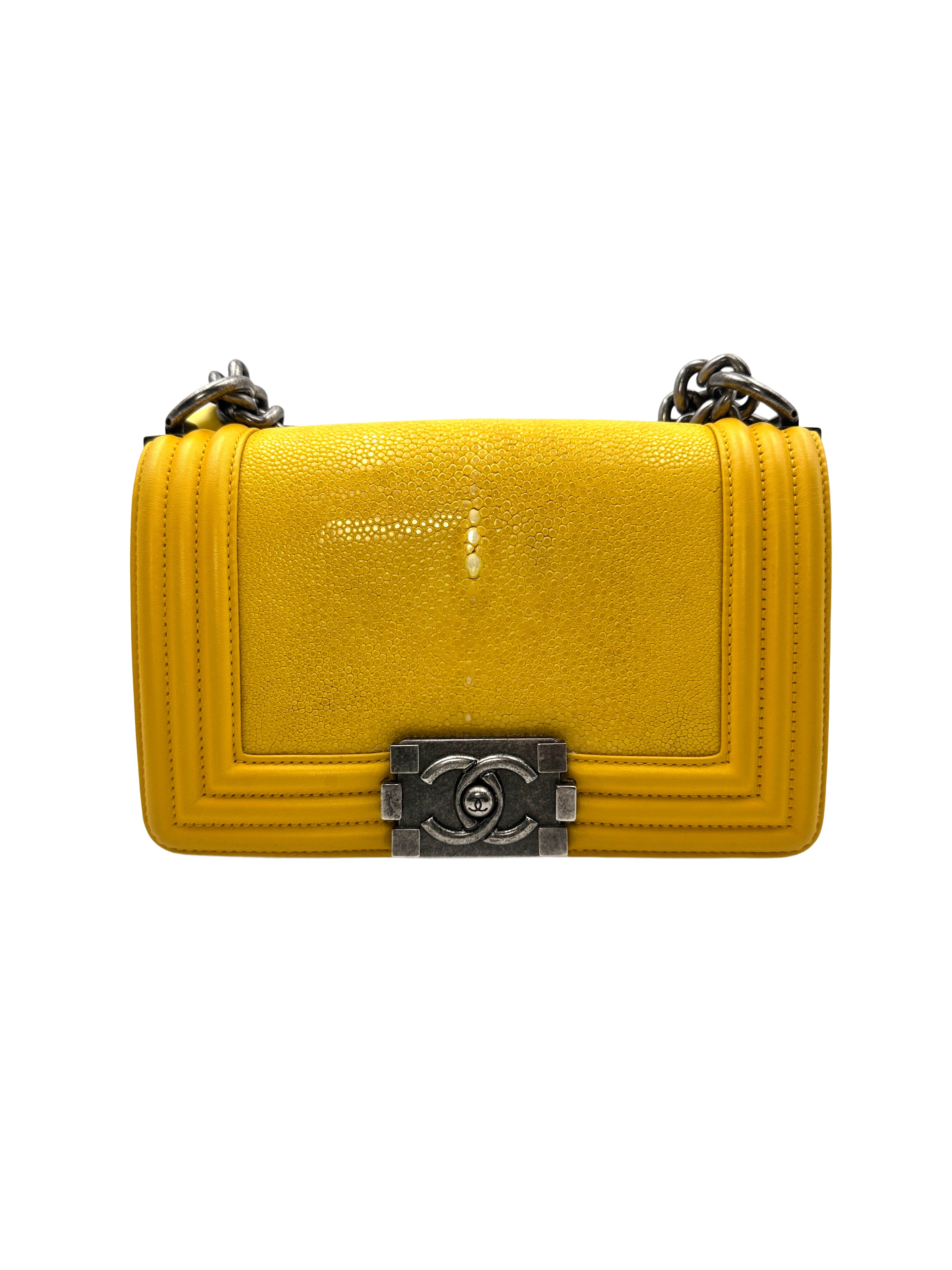 Chanel Small Yellow Galuchat Stingray Boy Crossbody Bag(18***49)  G035