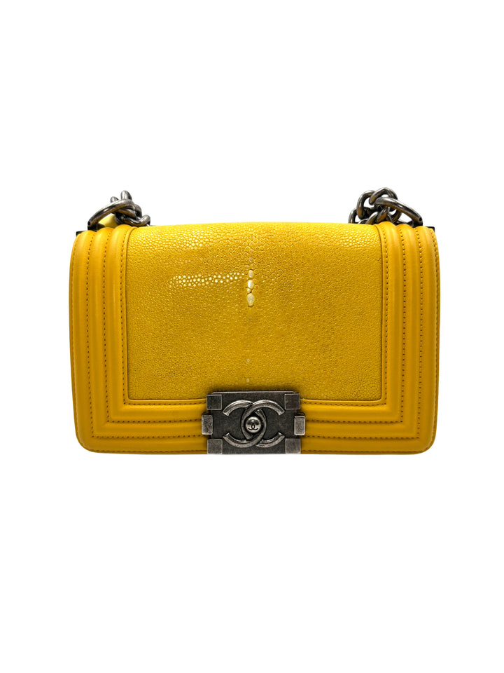 Chanel Small Yellow Galuchat Stingray Boy Crossbody Bag(18***49)  G035
