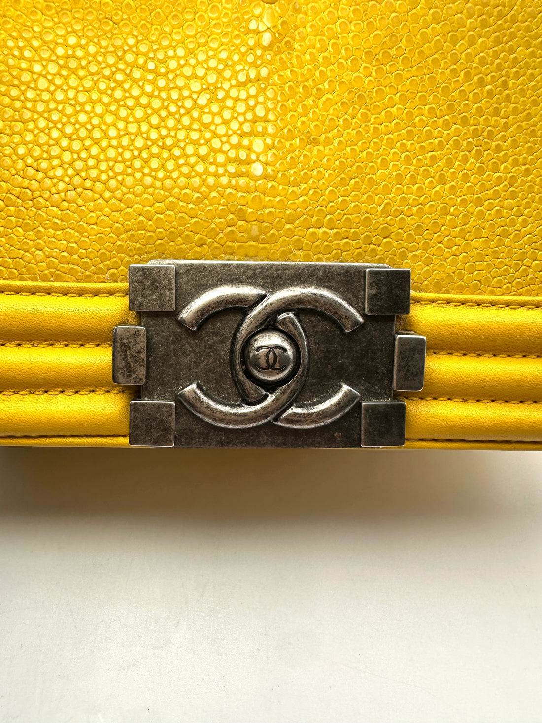 Chanel Small Yellow Galuchat Stingray Boy Crossbody Bag(18***49)  G035