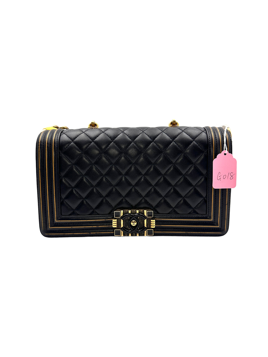 Chanel Boy Studded Handle Medium Black Flap Bag(24***17) G018