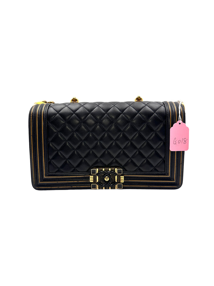 Chanel Boy Studded Handle Medium Black Flap Bag(24***17) G018