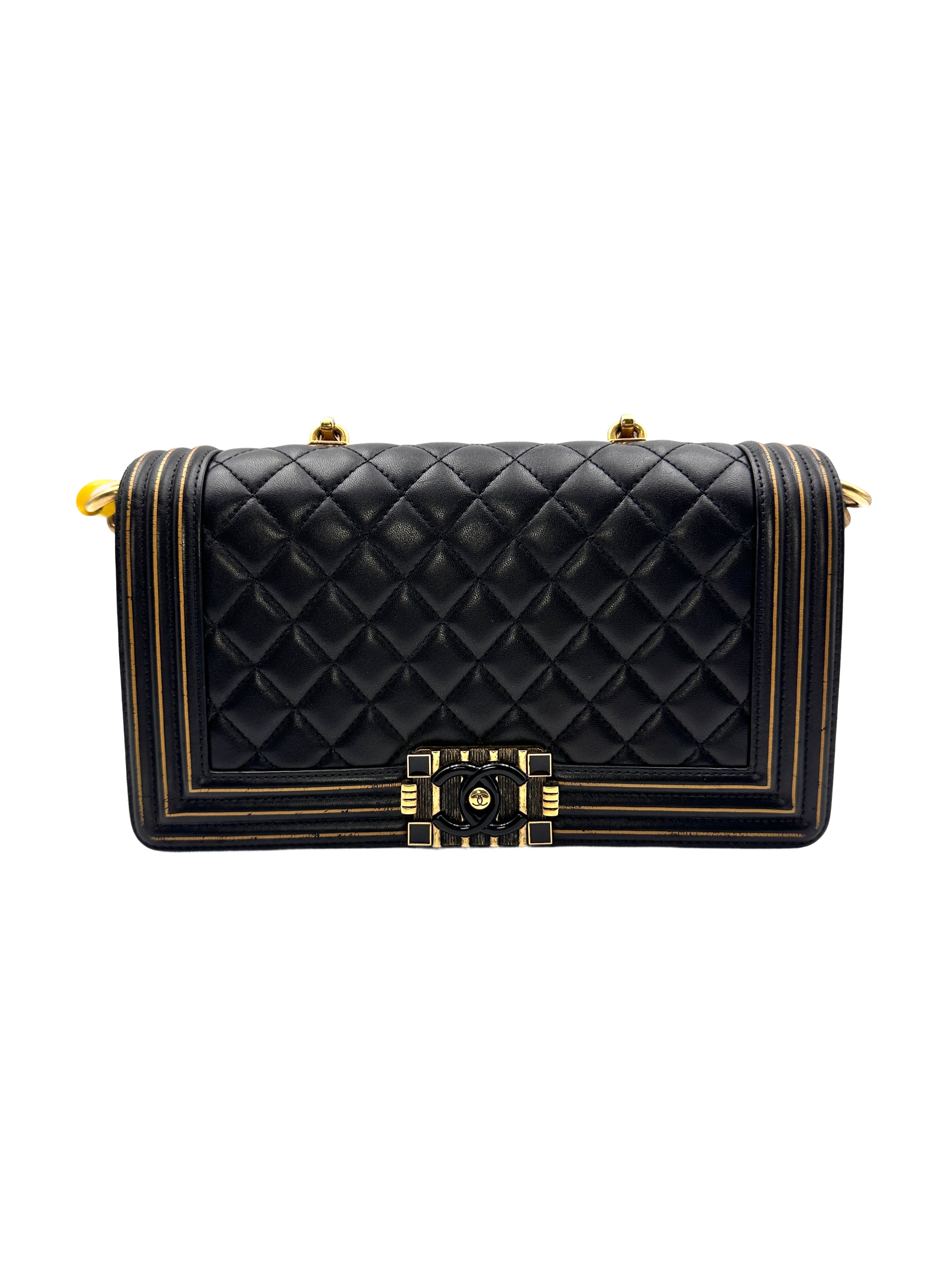 Chanel Boy Studded Handle Medium Black Flap Bag(24***17) G018
