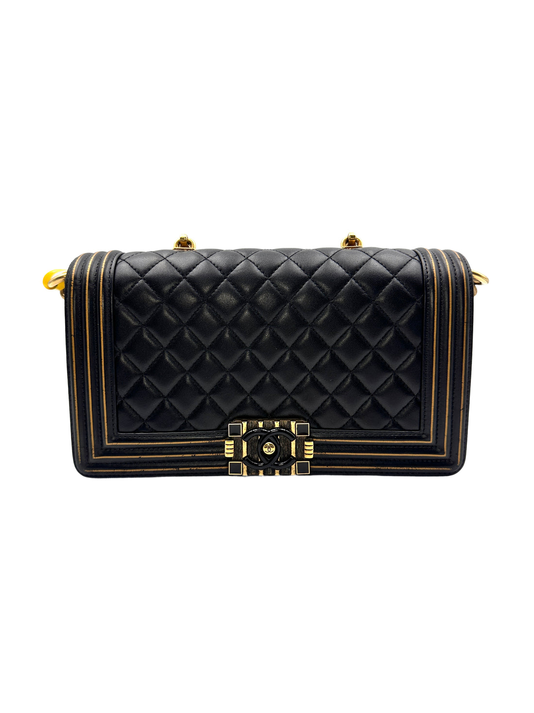Chanel Boy Studded Handle Medium Black Flap Bag(24***17) G018