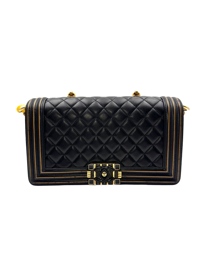 Chanel Boy Studded Handle Medium Black Flap Bag(24***17) G018
