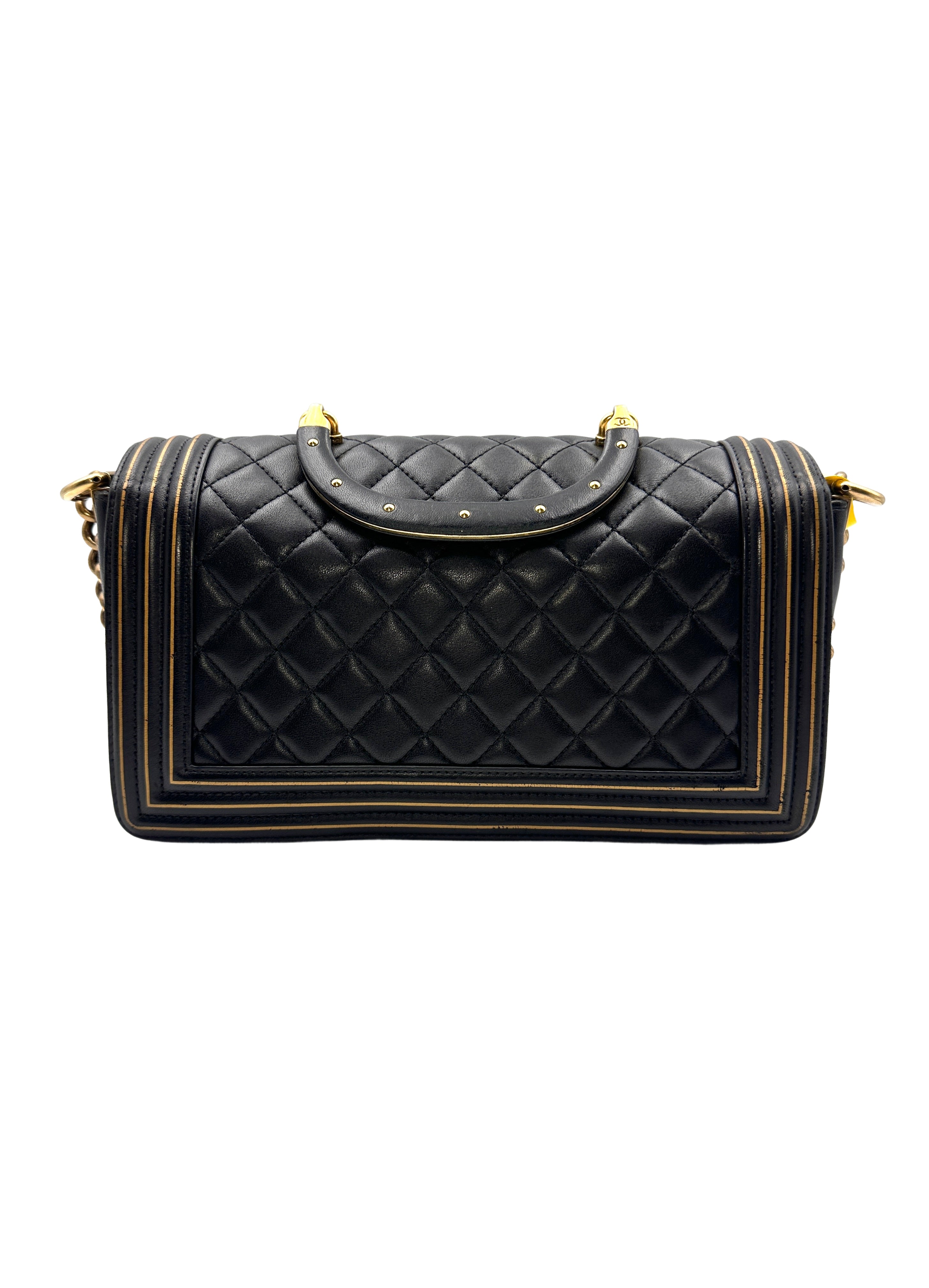 Chanel Boy Studded Handle Medium Black Flap Bag(24***17) G018