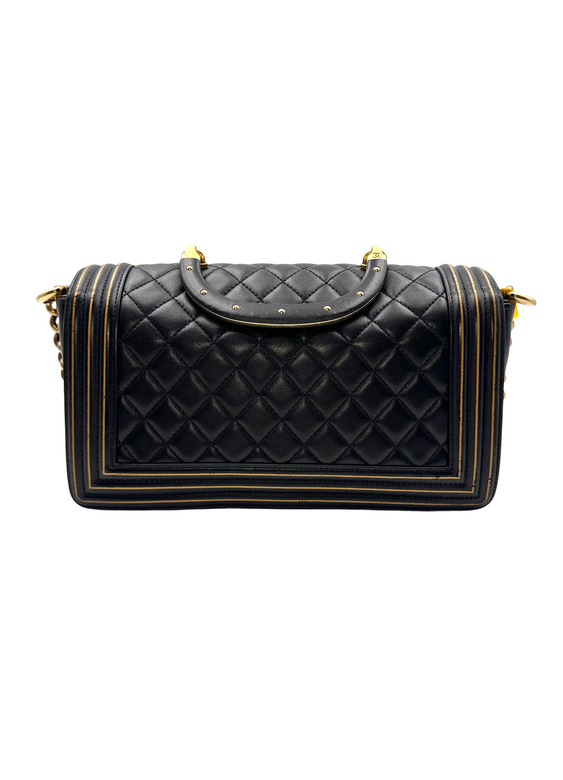 Chanel Boy Studded Handle Medium Black Flap Bag(24***17) G018