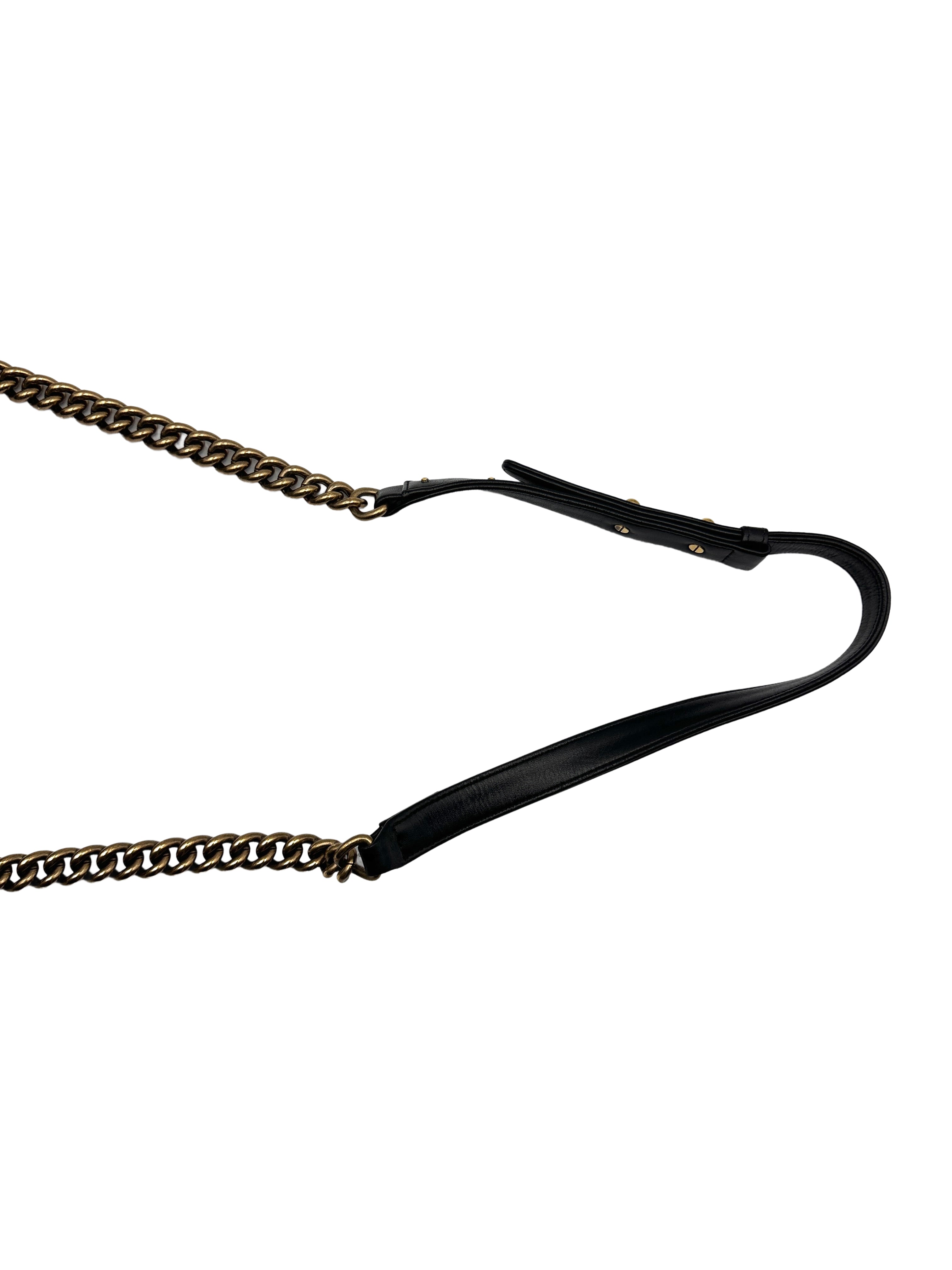 Chanel Boy Studded Handle Medium Black Flap Bag(24***17) G018