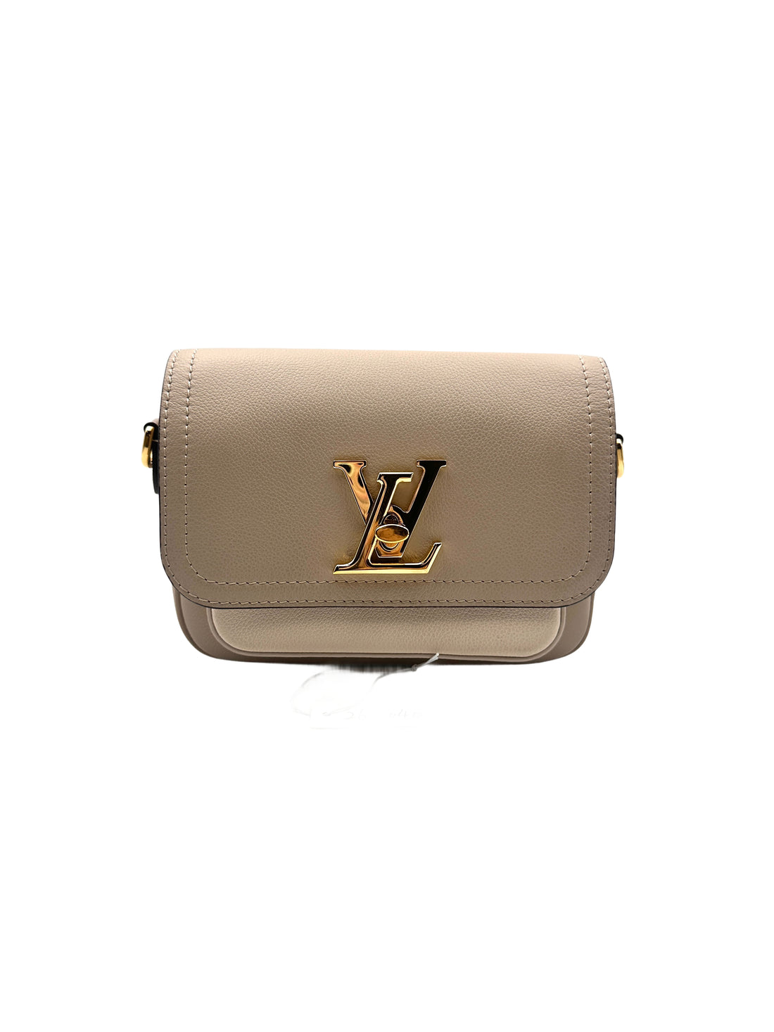 Louis Vuitton Lockme Tender Grained Calf Leather Greige Chain Shoulder Handbag LV1554