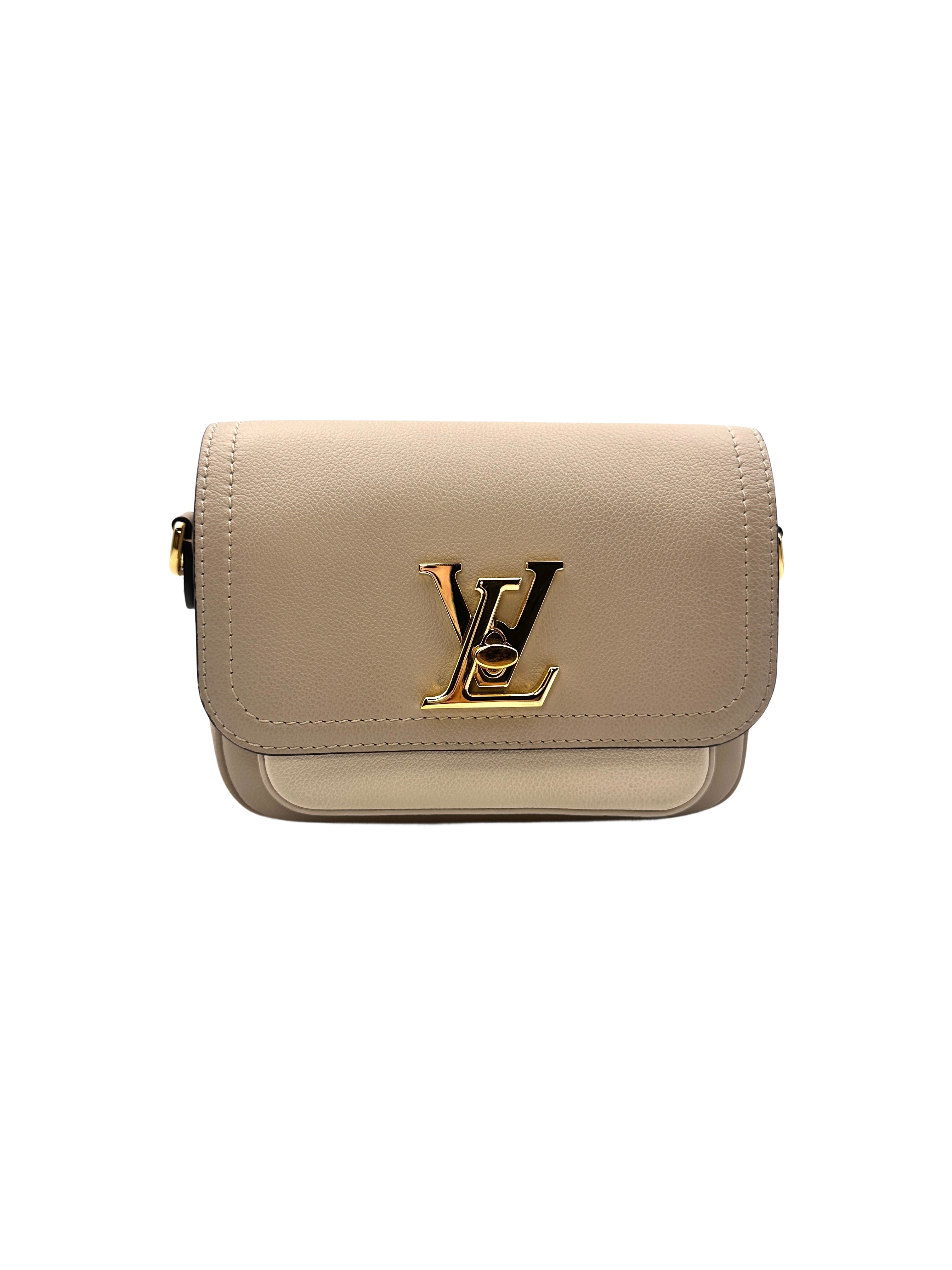 Louis Vuitton Lockme Tender Grained Calf Leather Greige Chain Shoulder Handbag LV1554