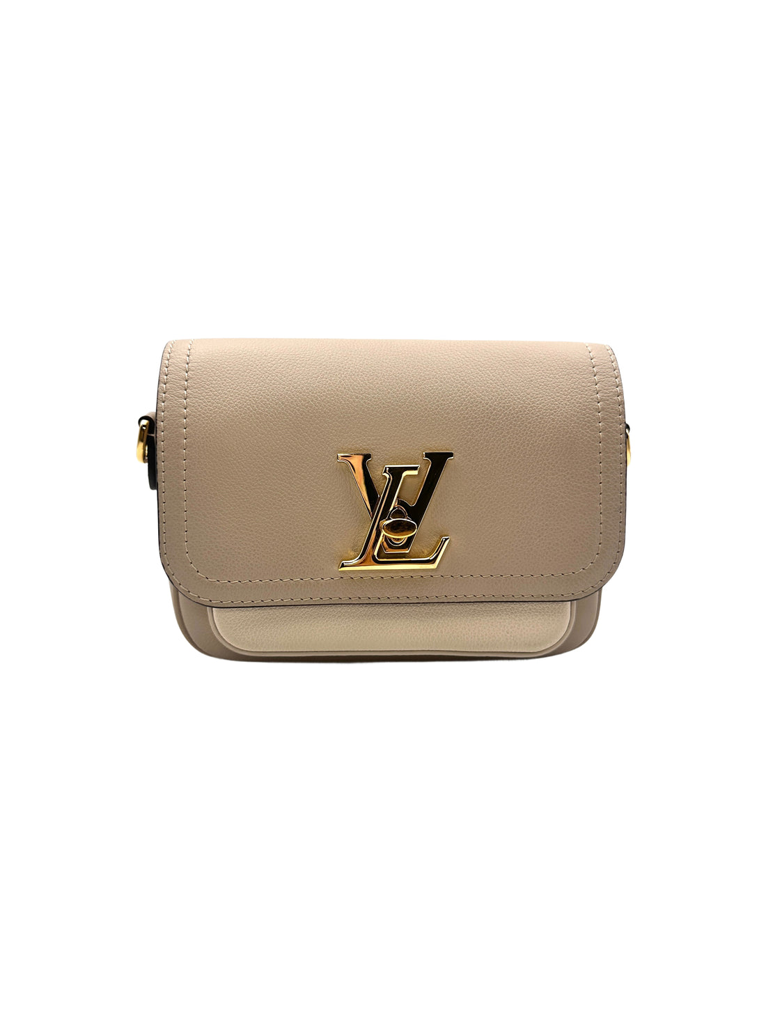 Louis Vuitton Lockme Tender Grained Calf Leather Greige Chain Shoulder Handbag LV1554