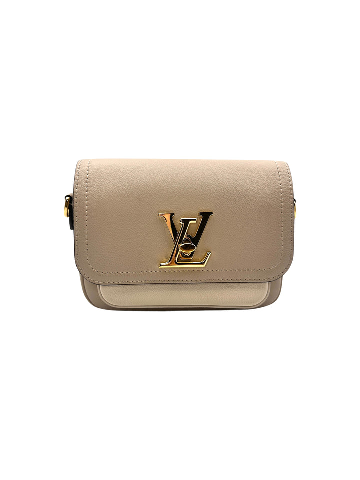 Louis Vuitton Lockme Tender Grained Calf Leather Greige Chain Shoulder Handbag LV1554