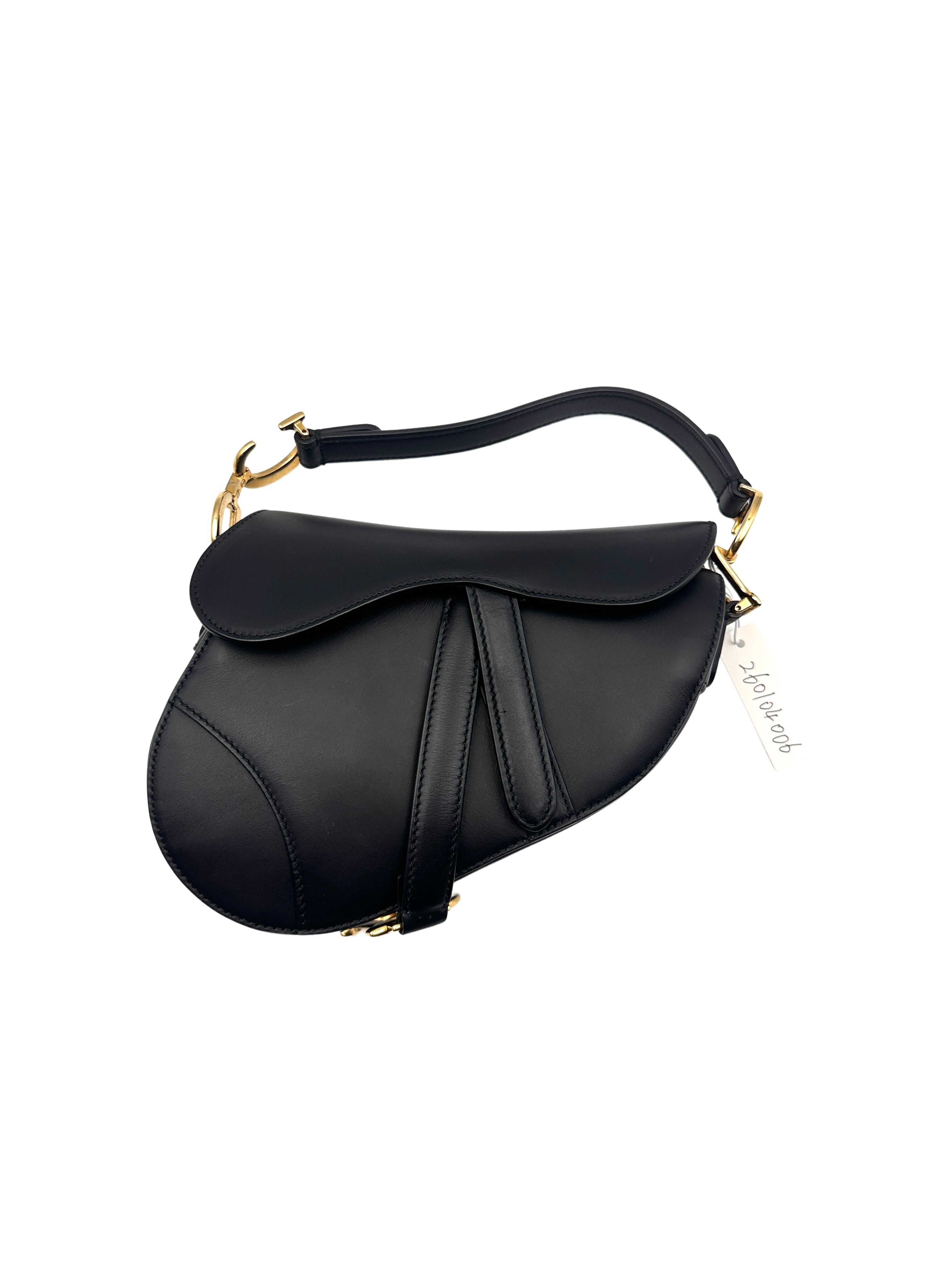 Christian Dior Mini Saddle Bag with Strap Black Grained Calfskin DR358