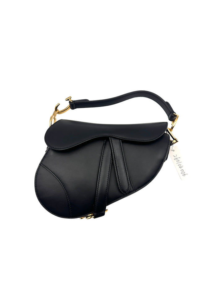 Christian Dior Mini Saddle Bag with Strap Black Grained Calfskin DR358