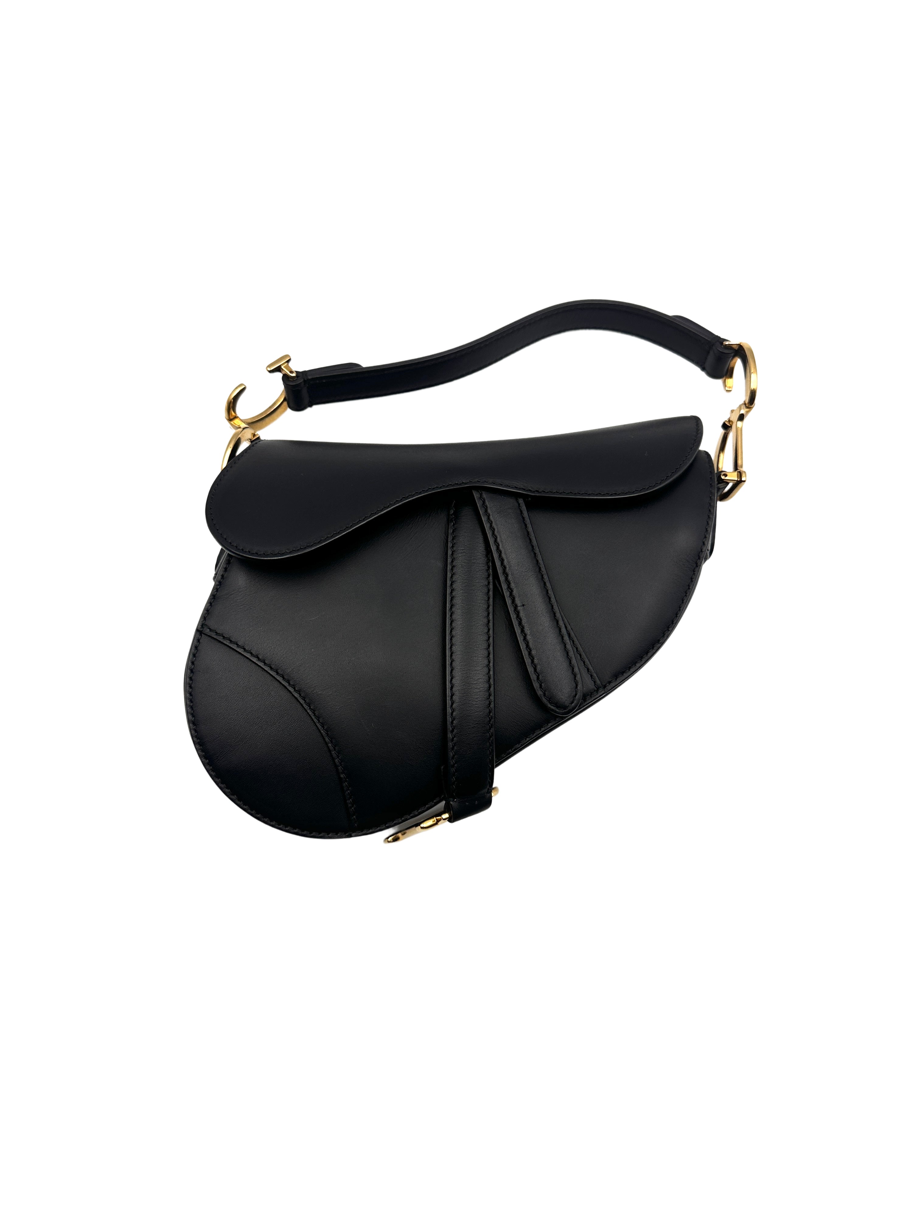 Christian Dior Mini Saddle Bag with Strap Black Grained Calfskin DR358
