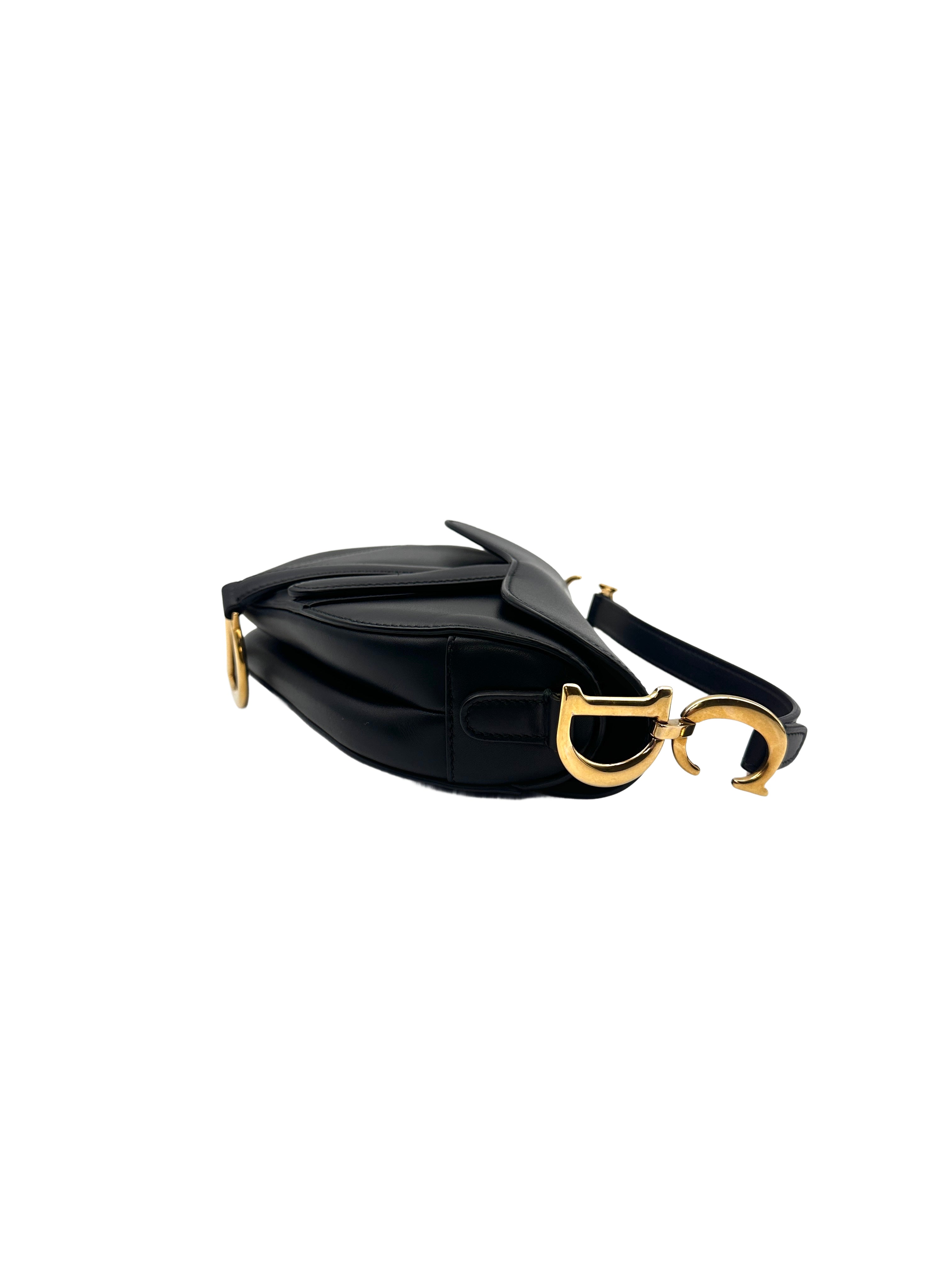 Christian Dior Mini Saddle Bag with Strap Black Grained Calfskin DR358