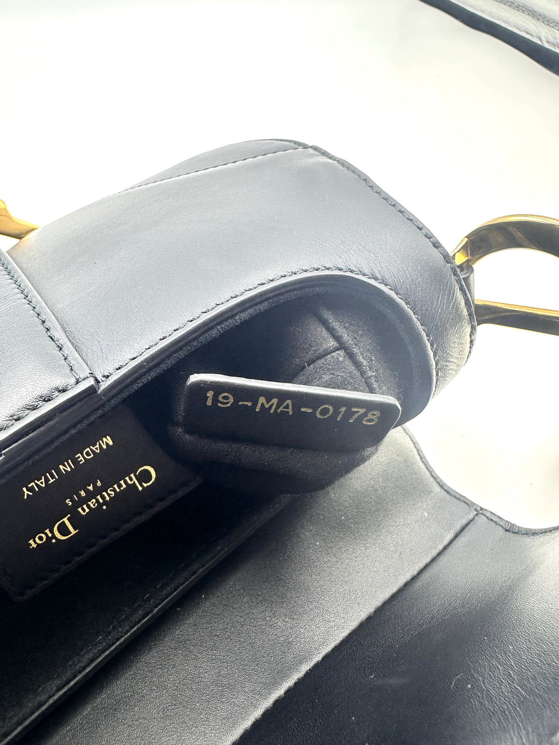 Christian Dior Mini Saddle Bag with Strap Black Grained Calfskin DR358