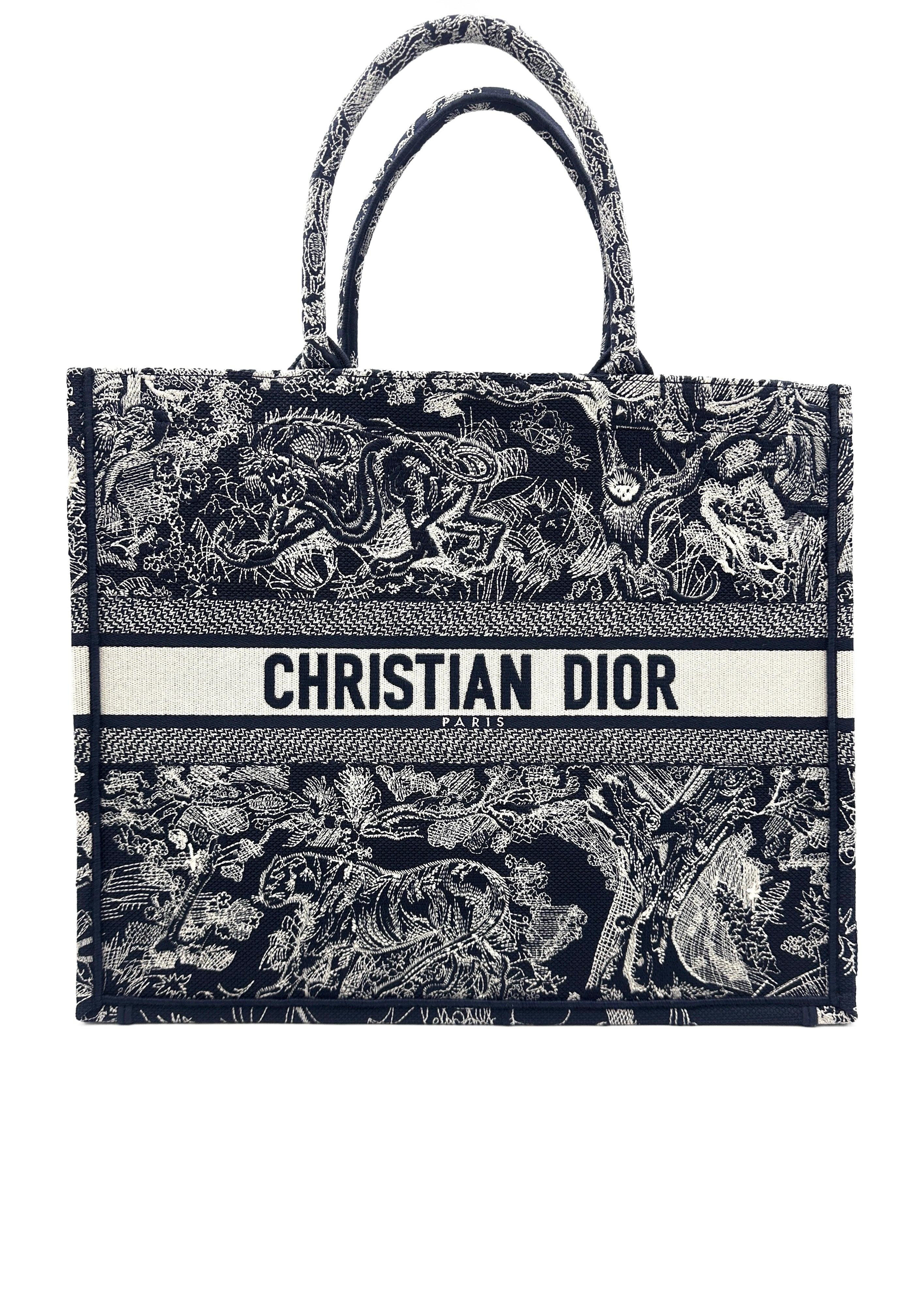 Christian Dior Blue/White Reverse Toile De Jouy Canvas Large Book Tote (with chip) DRC