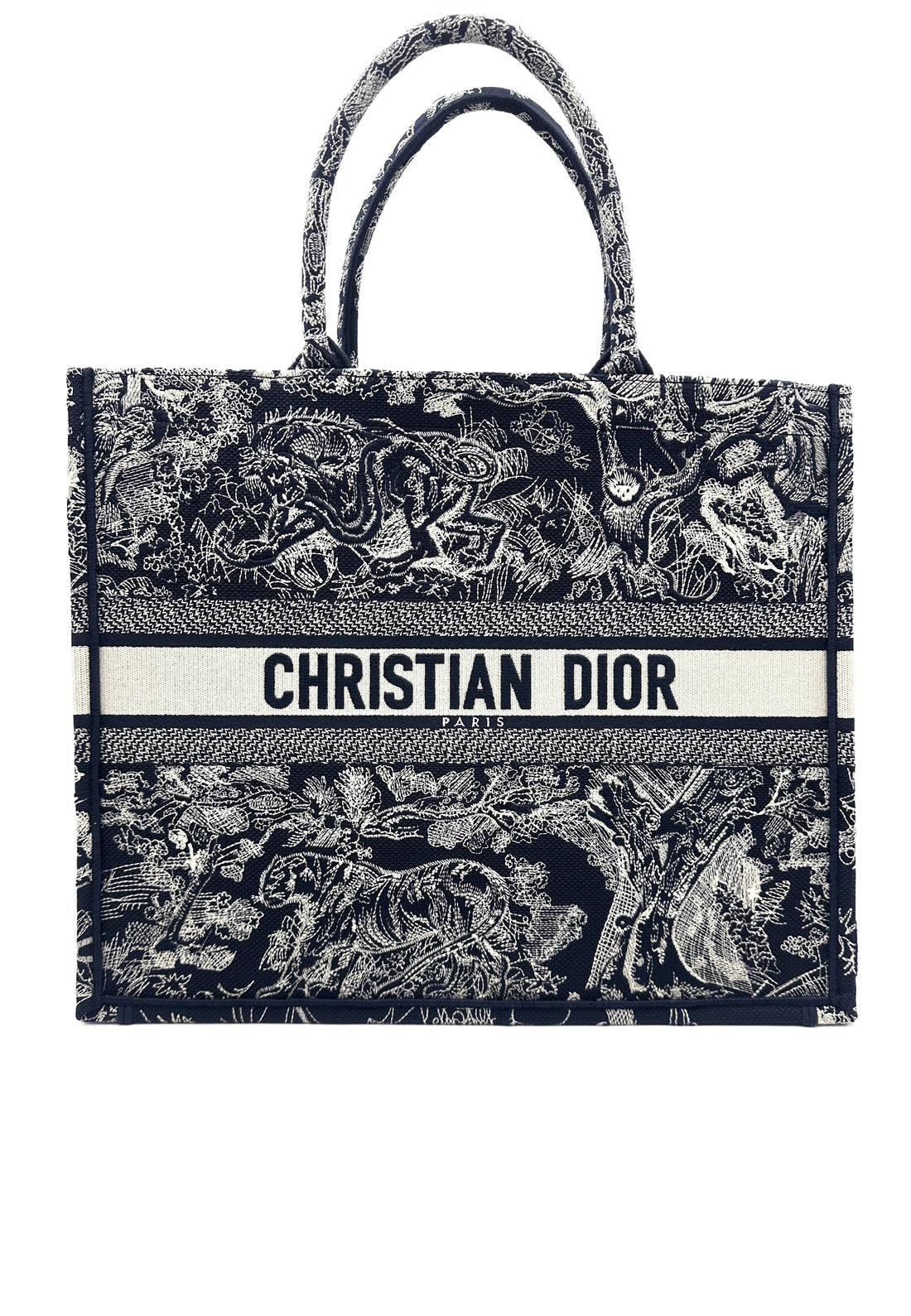 Christian Dior Blue/White Reverse Toile De Jouy Canvas Large Book Tote (with chip) DRC