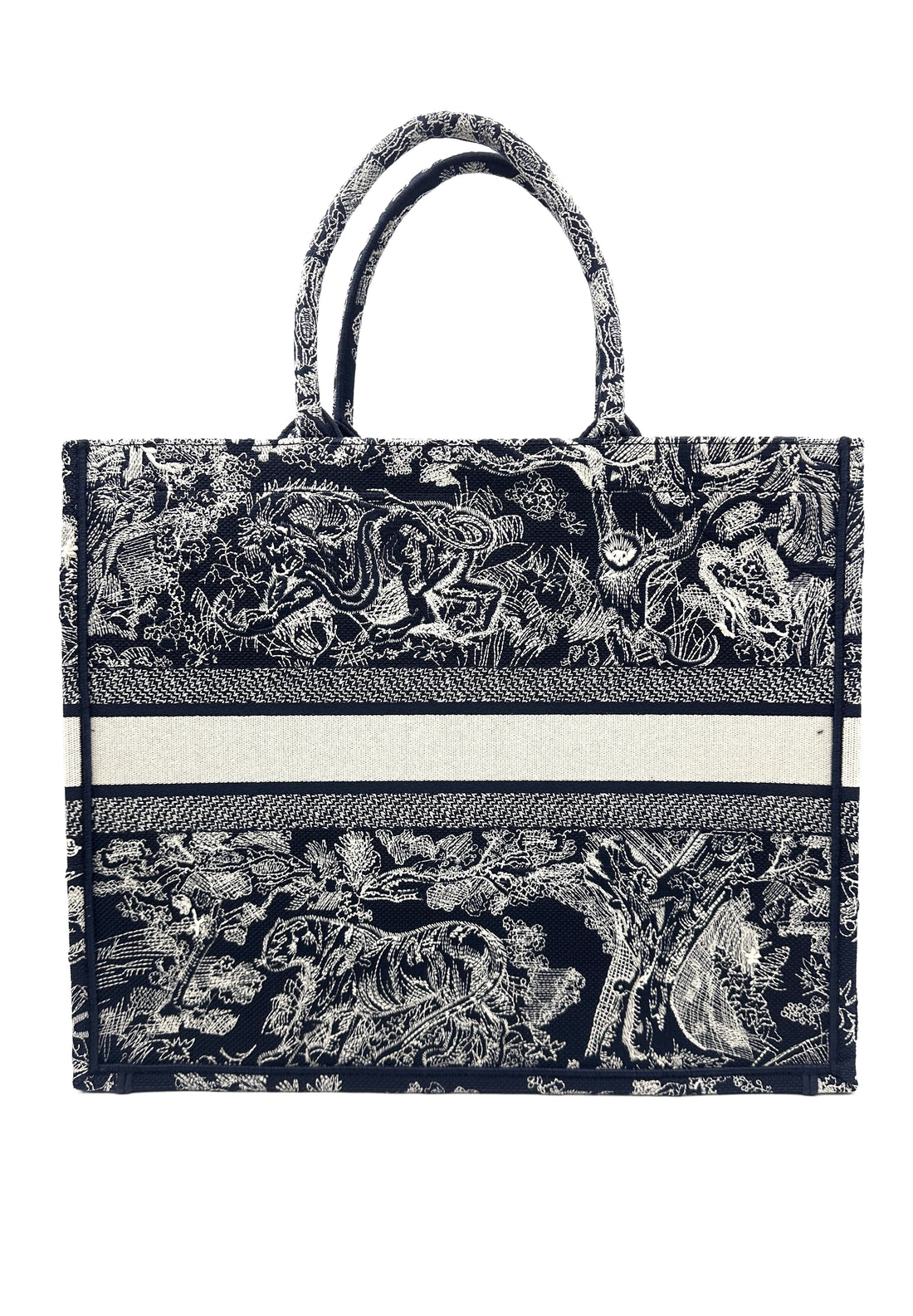 Christian Dior Blue/White Reverse Toile De Jouy Canvas Large Book Tote (with chip) DRC