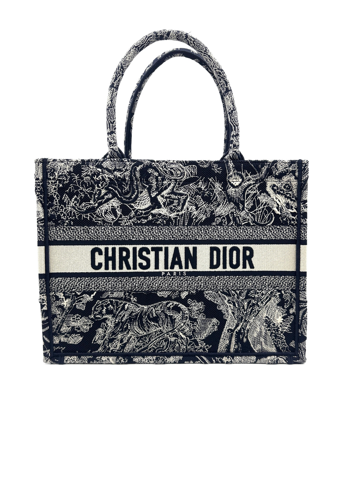 Christian Dior Toile De Jouy Canvas Embroidery Medium Tote Bag DRK