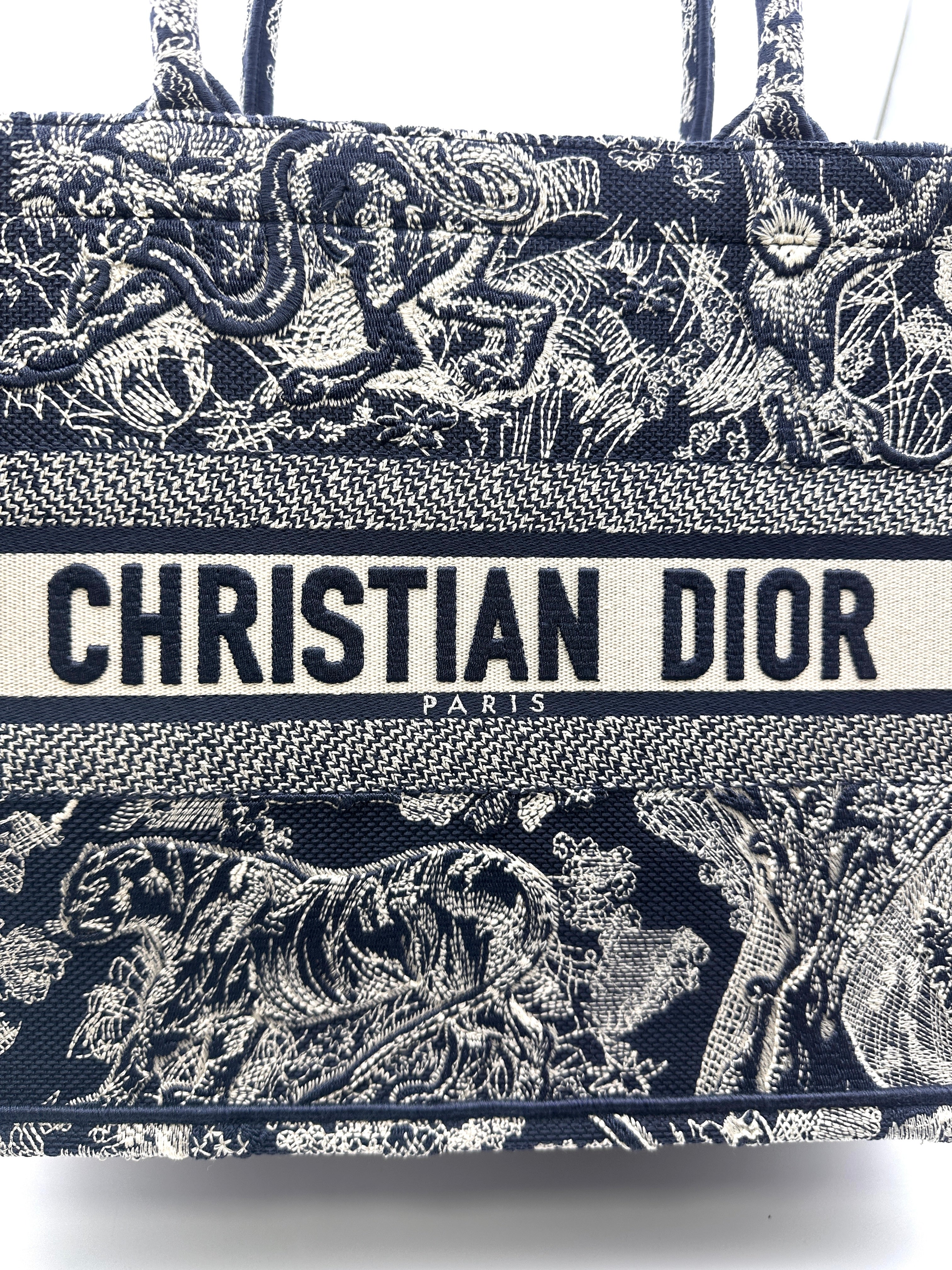 Christian Dior Toile De Jouy Canvas Embroidery Medium Tote Bag DRK