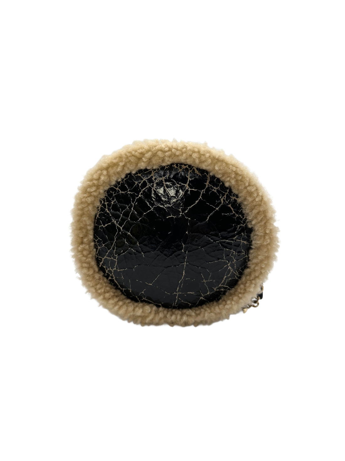Chanel Black Shiny Crumpled Sheepskin Shearling Round Cluch Bag with Chain(28***44) CC1085